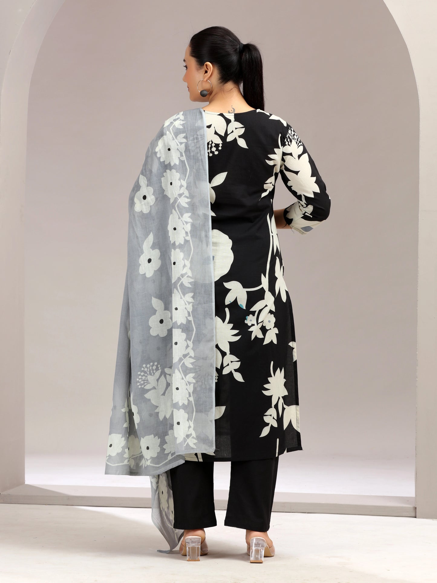 Black Floral Embroidered Ethnic Set