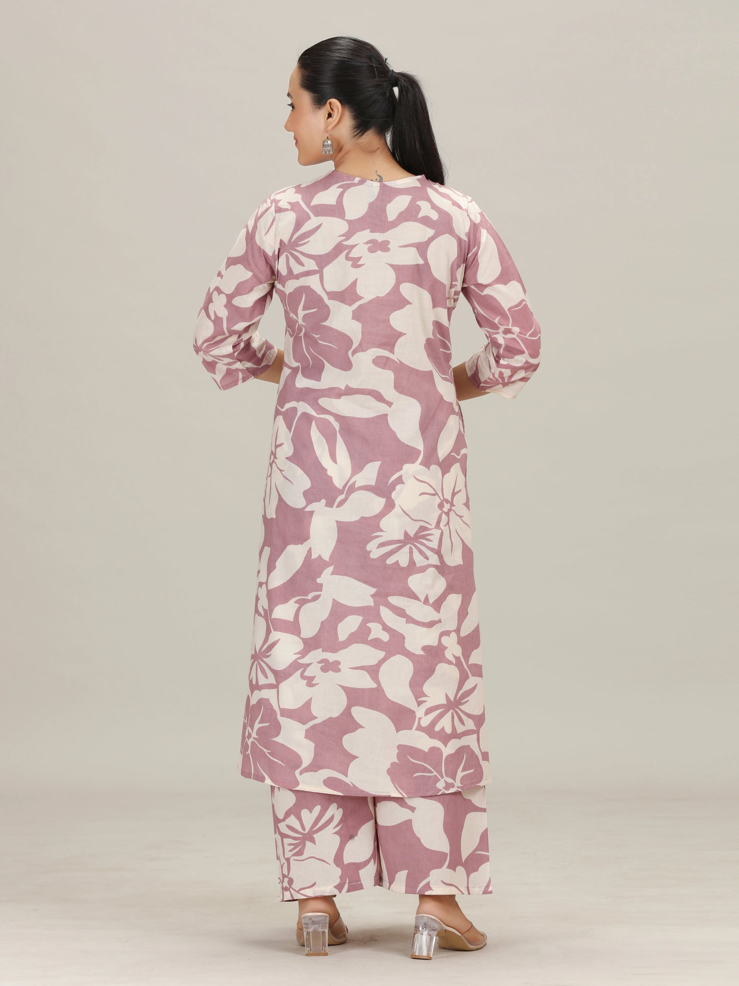 Lavender Floral Embroidered Cotton A Line Co-Ord Set
