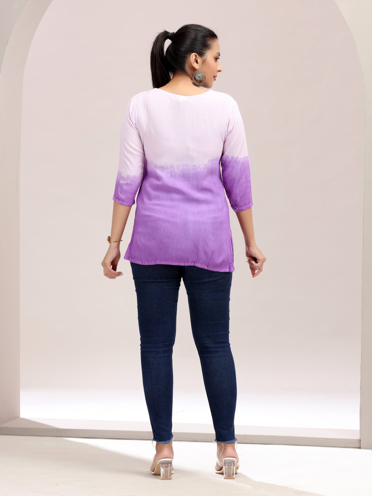 Tie & Dye Embroidered Straight Short Kurta