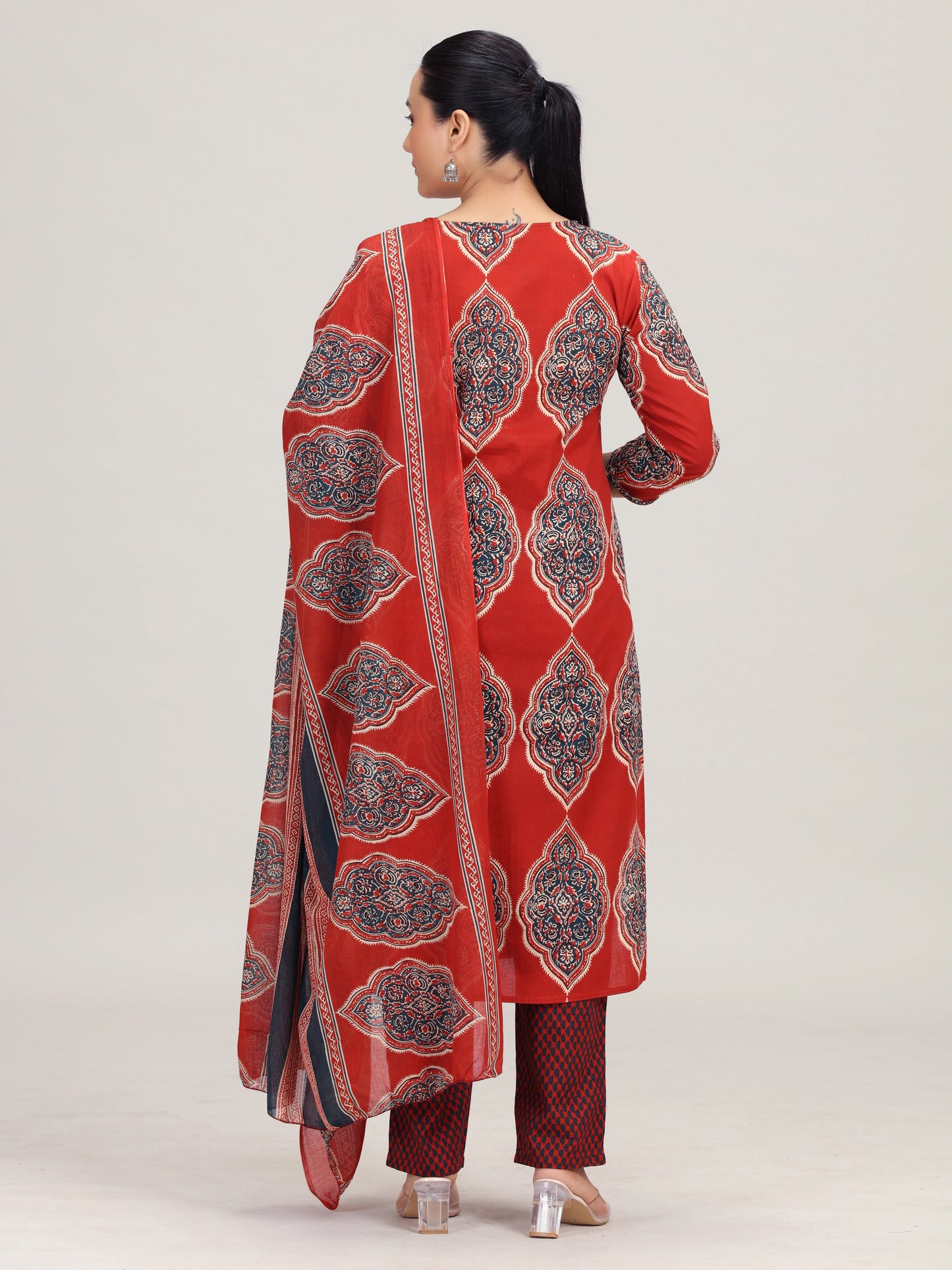 Maroon Printed Straight Cotton Ethnic Set