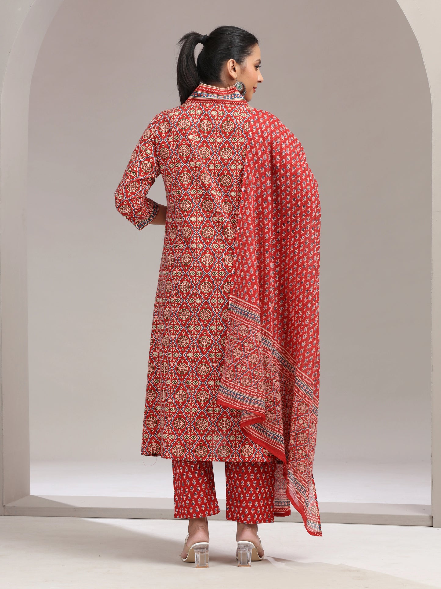 Maroon Printed Cotton A-Line Ethnic Set