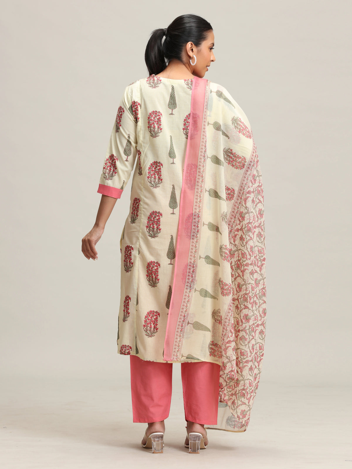 Yellow Printed Embroidered Ethnic Set - view 5