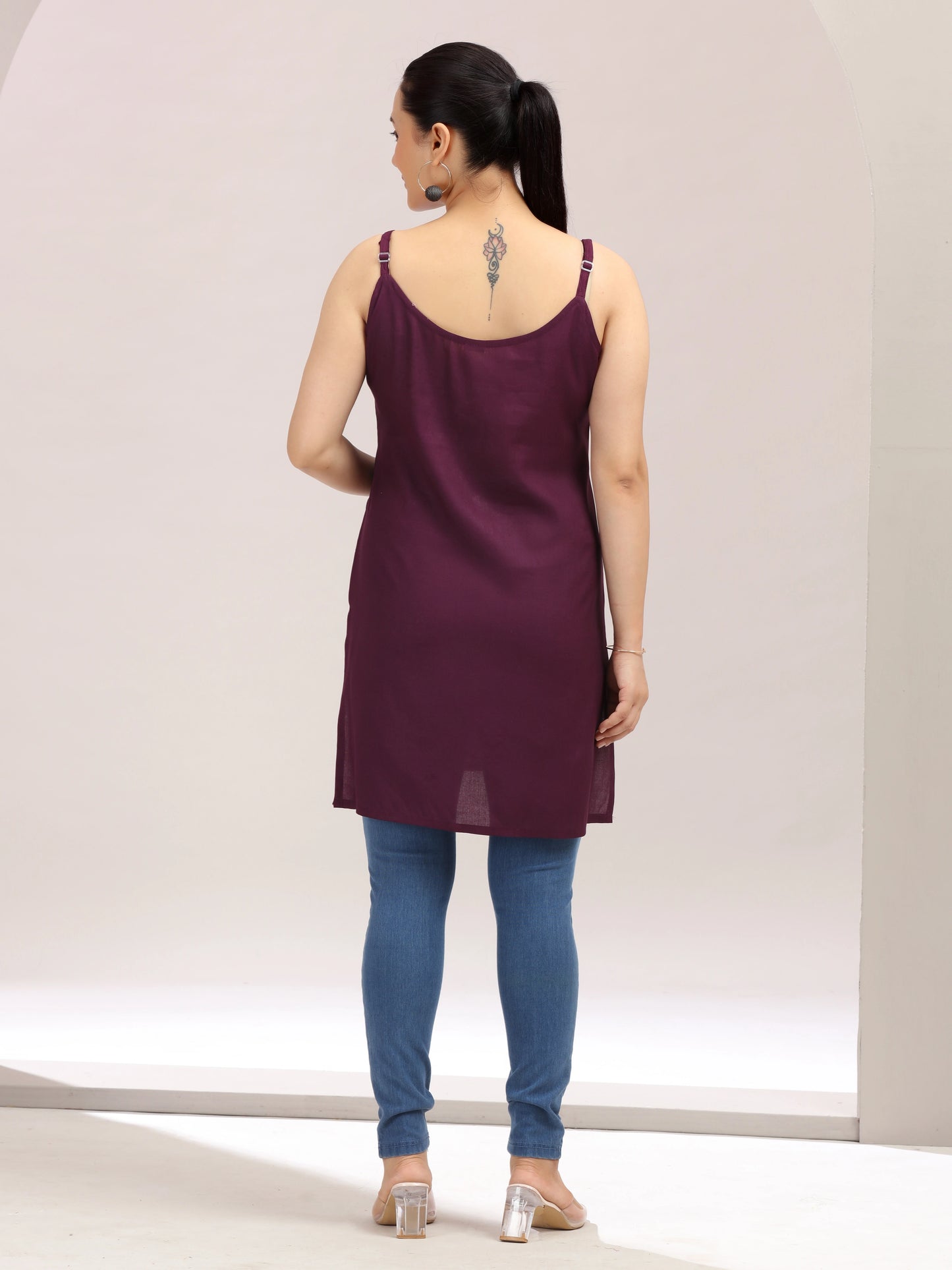 Purple Embroidered Straight Cotton Kurta