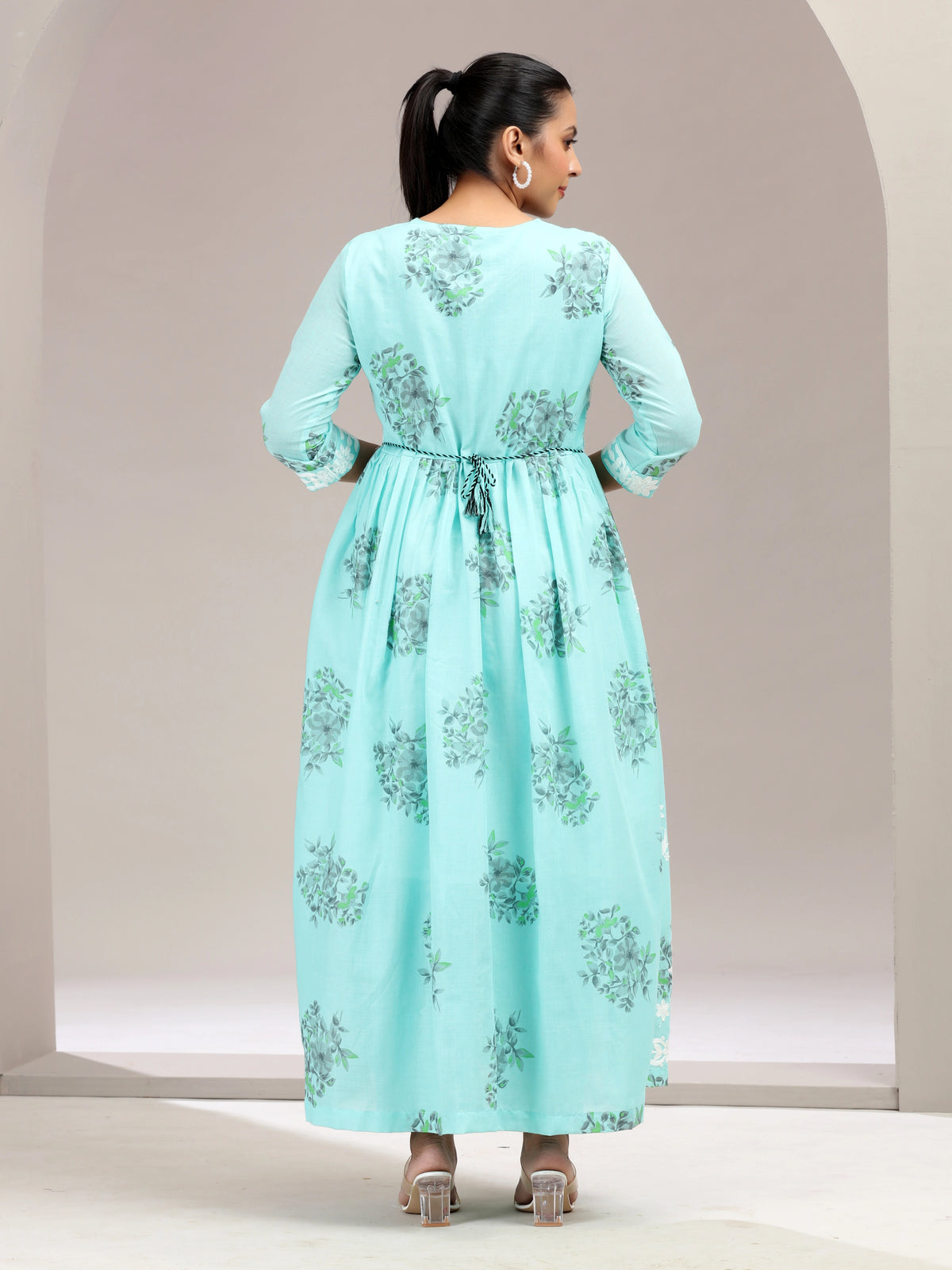 Sky Blue Chikankari Gathered Ethnic Set - view 5