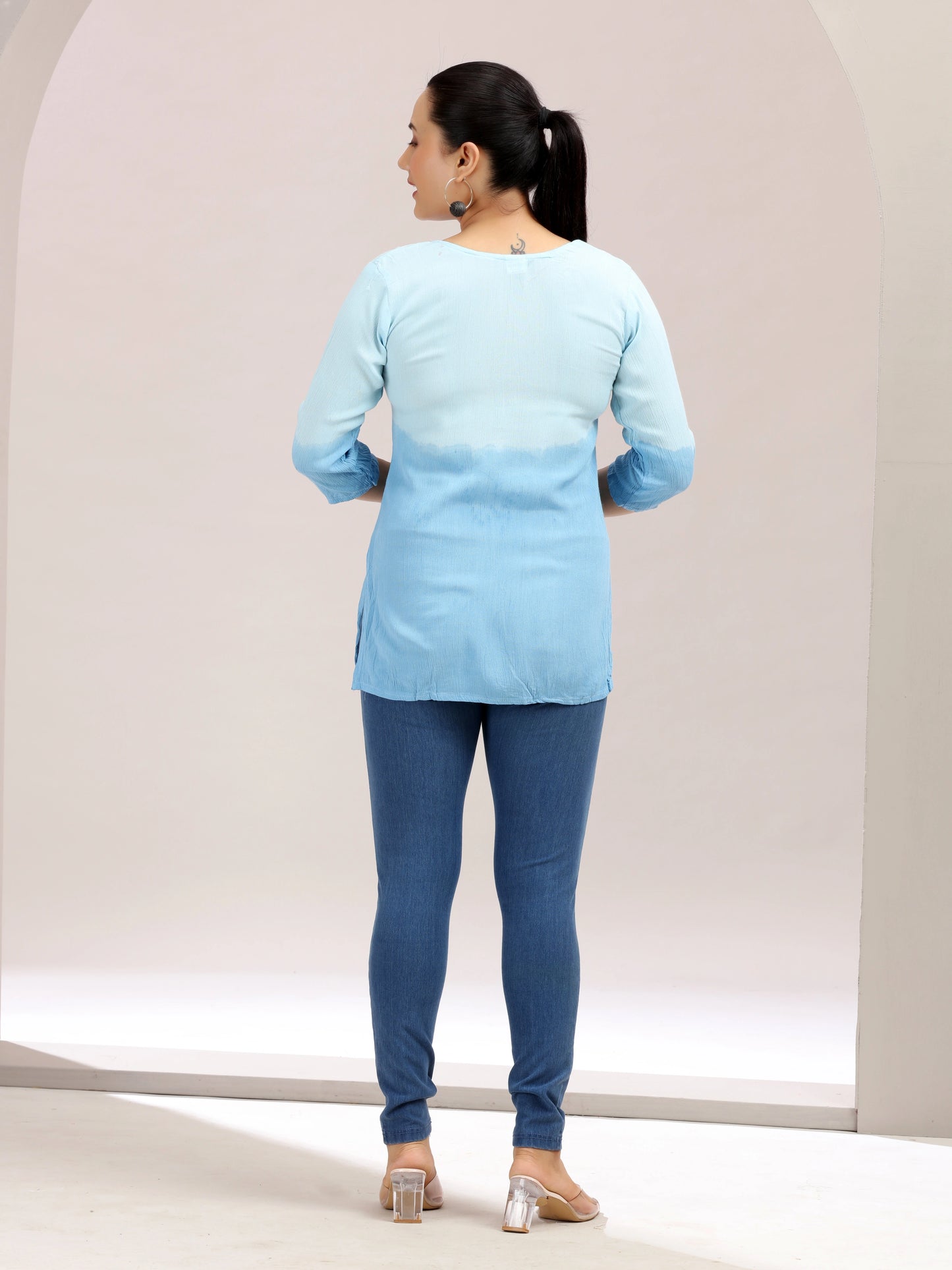 Tie & Dye Embroidered Straight Short Kurta