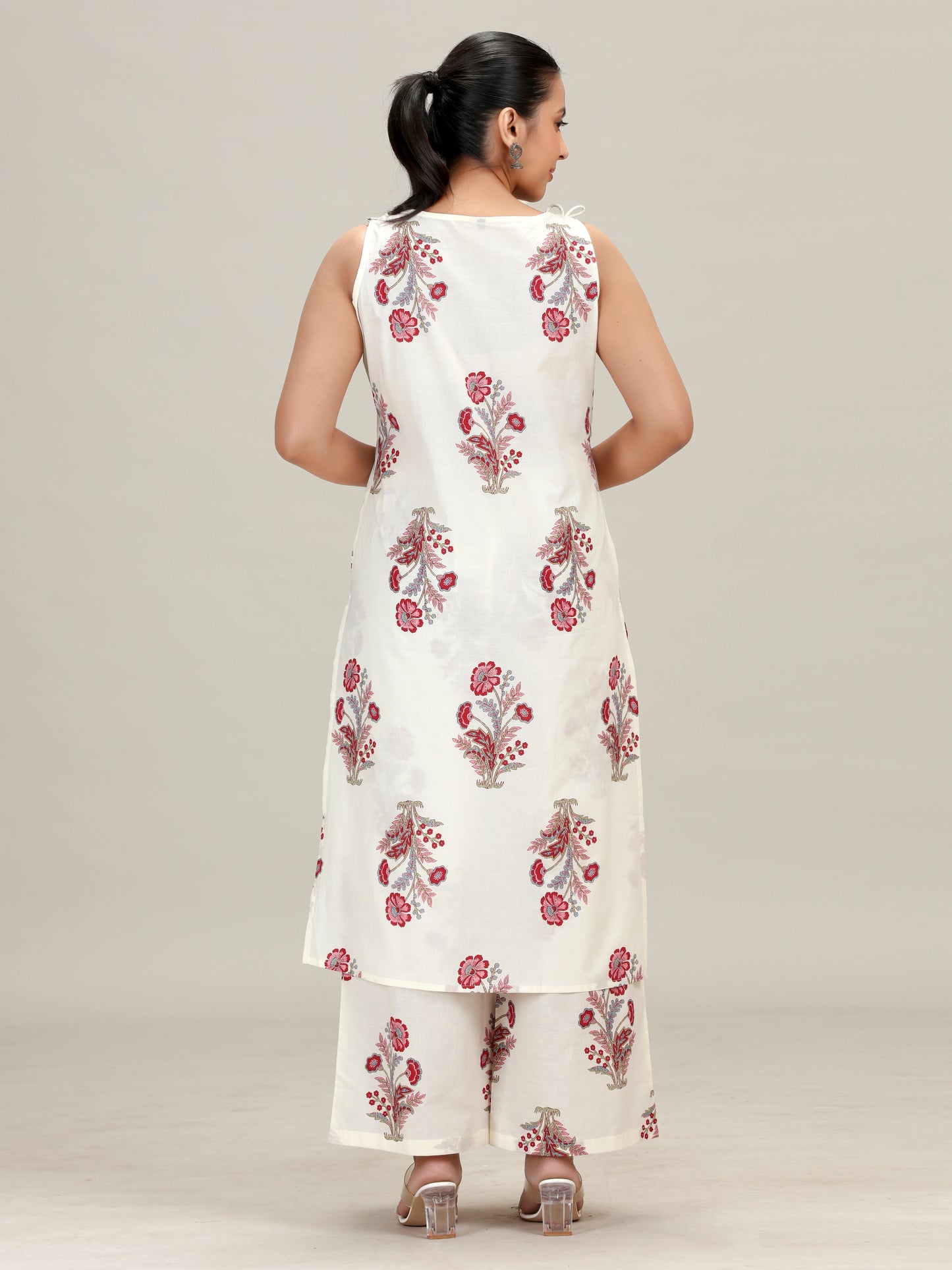 Off White Floral Embroidered A Line Co-Ord Set