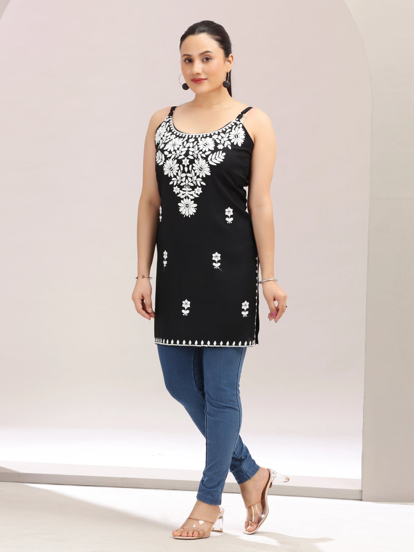 Black Embroidered Straight Cotton Kurta
