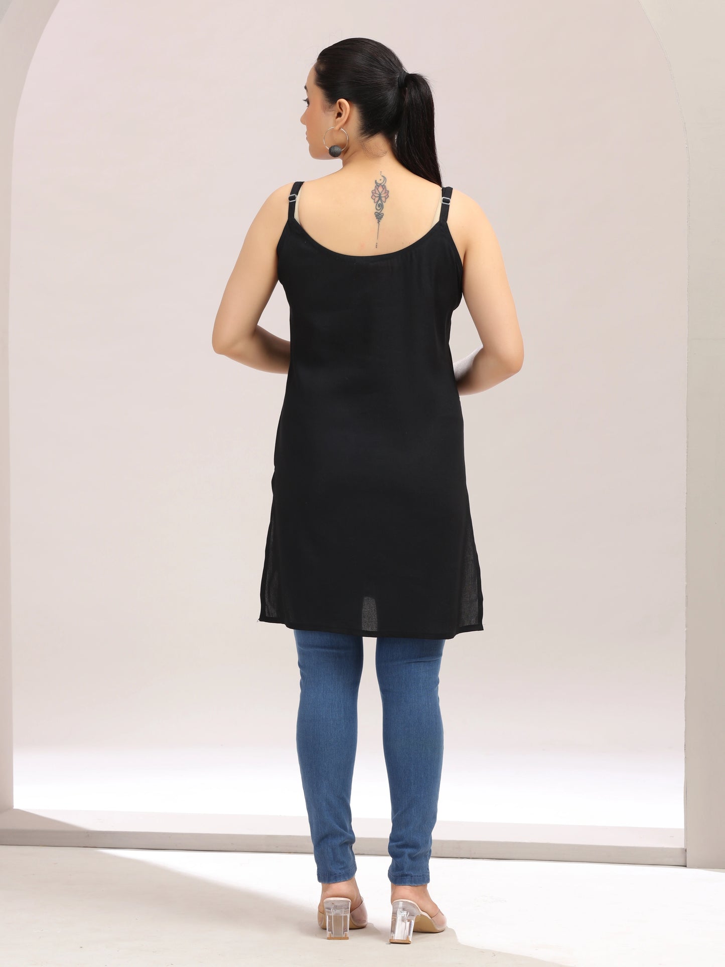 Black Embroidered Straight Cotton Kurta