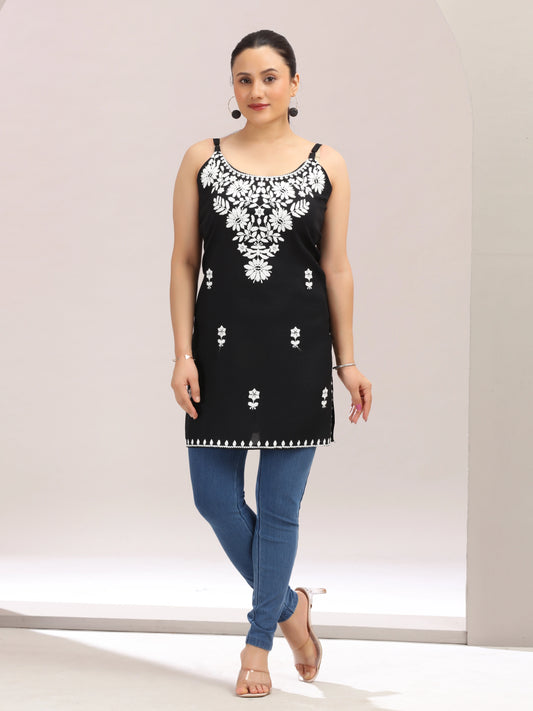 Black Embroidered Straight Cotton Kurta