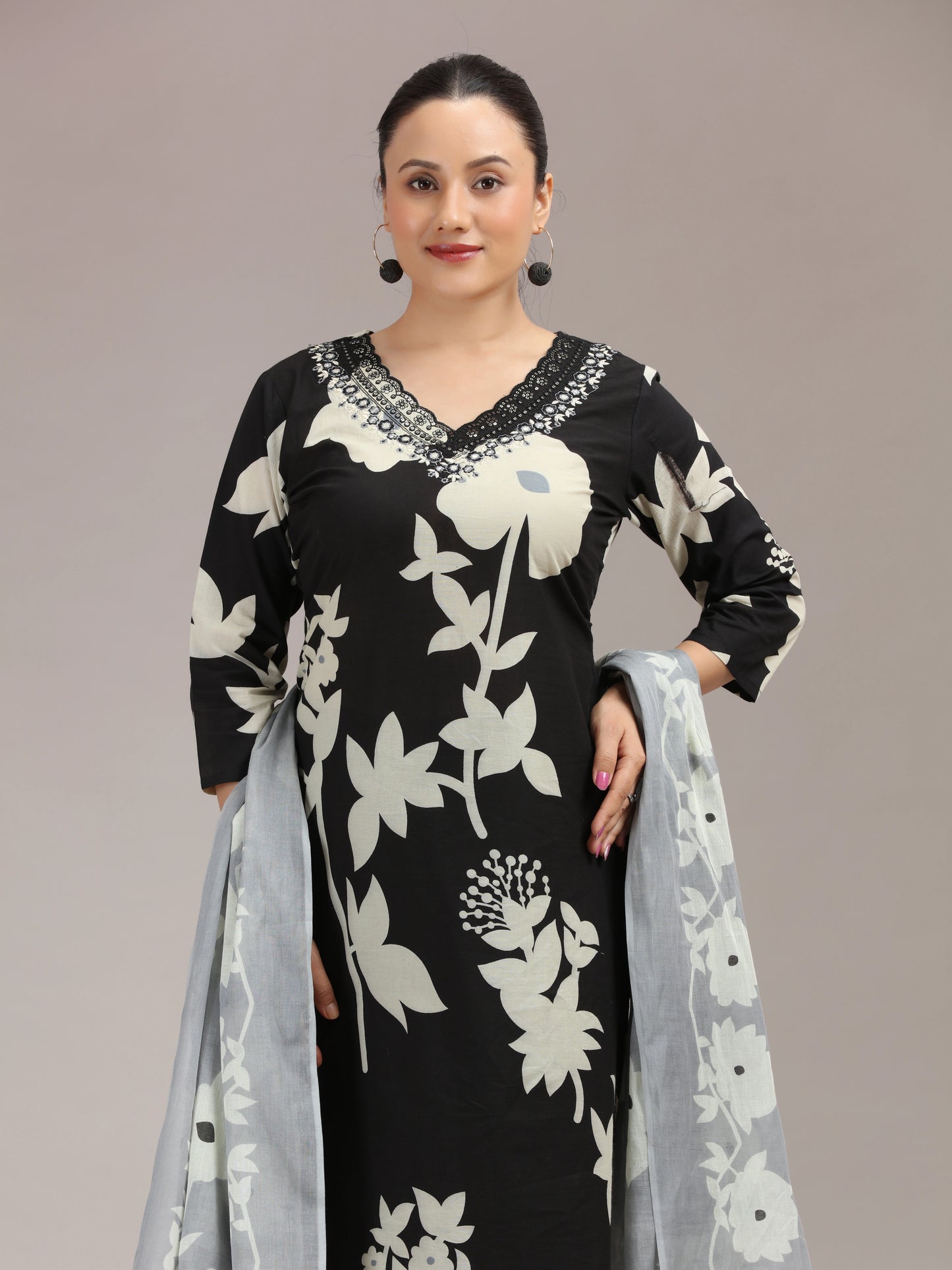 Black Floral Embroidered Ethnic Set