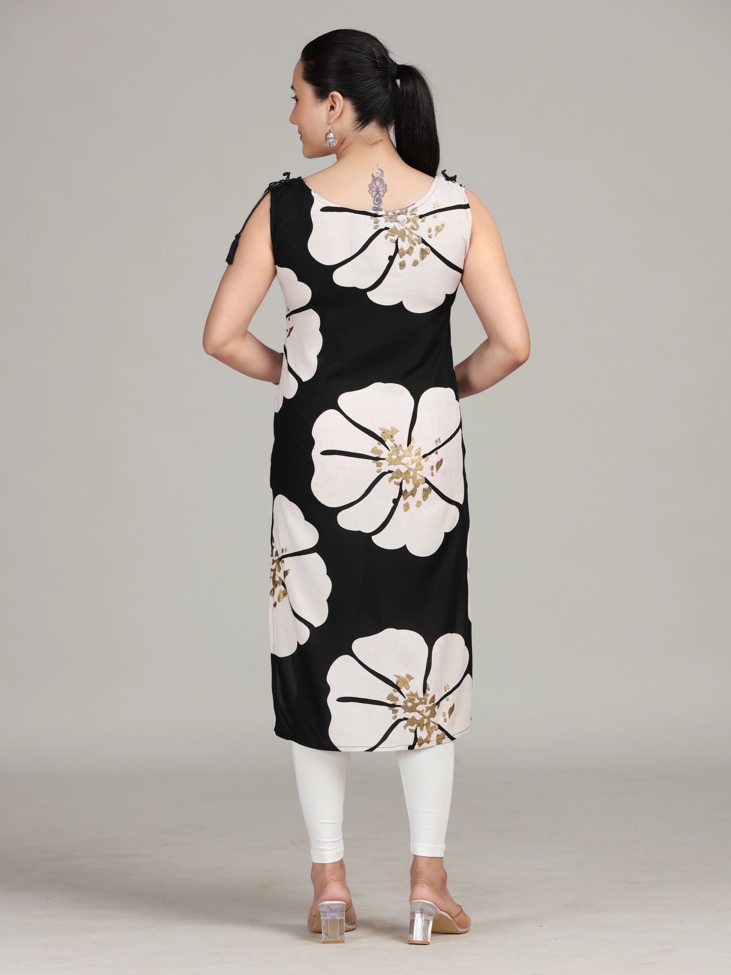 Black Printed Embroidered Straight Cotton Kurta