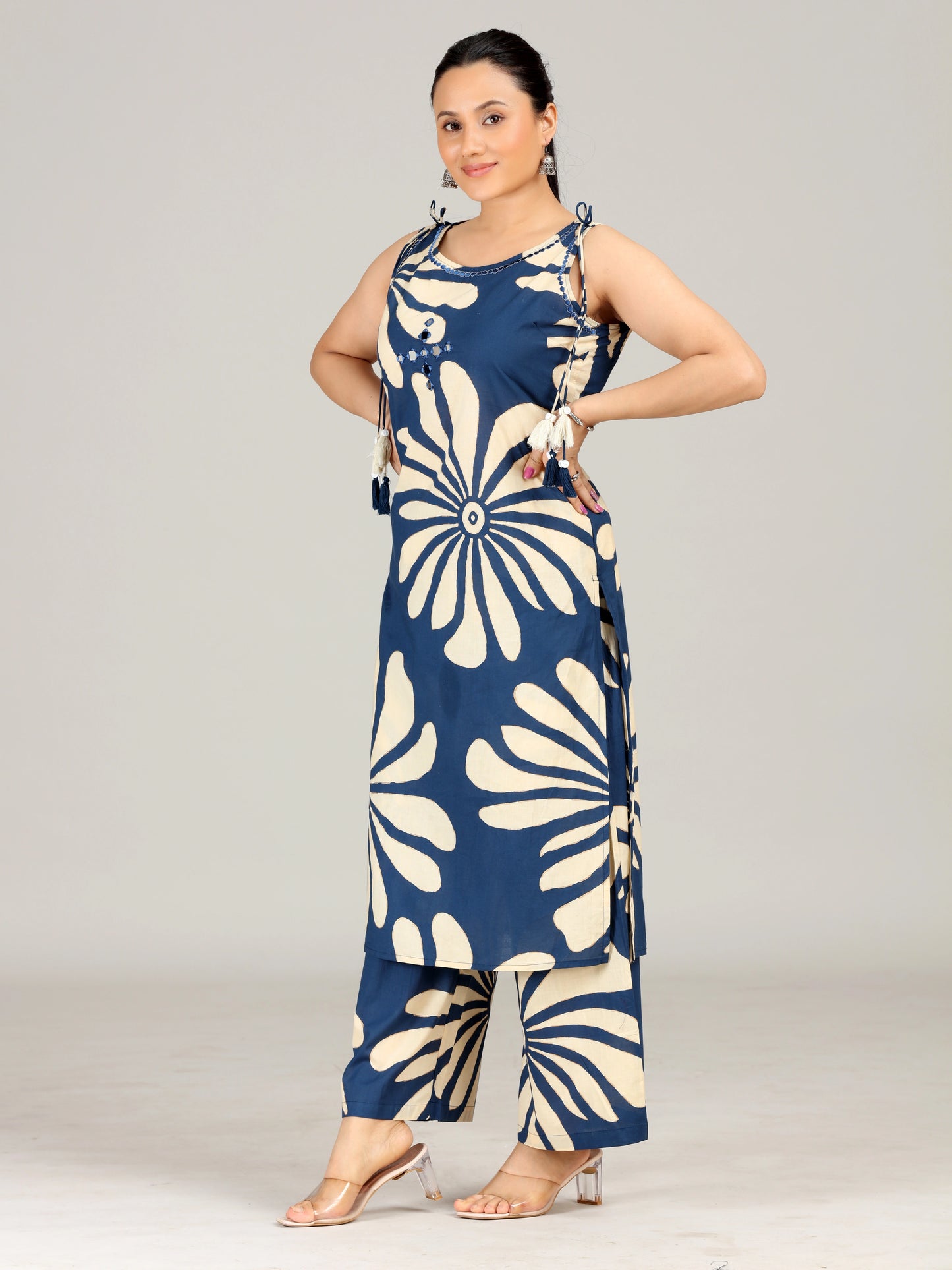 Blue Floral Embroidered Co-Ord Set