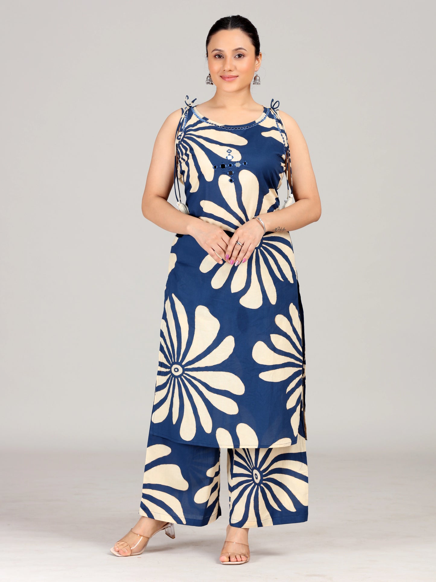 Blue Floral Embroidered Co-Ord Set