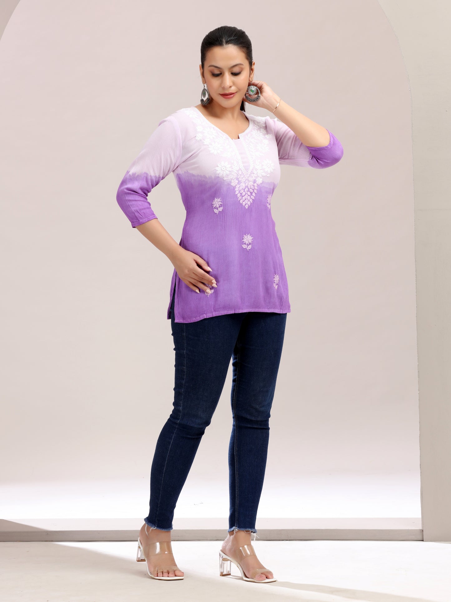 Tie & Dye Embroidered Straight Short Kurta