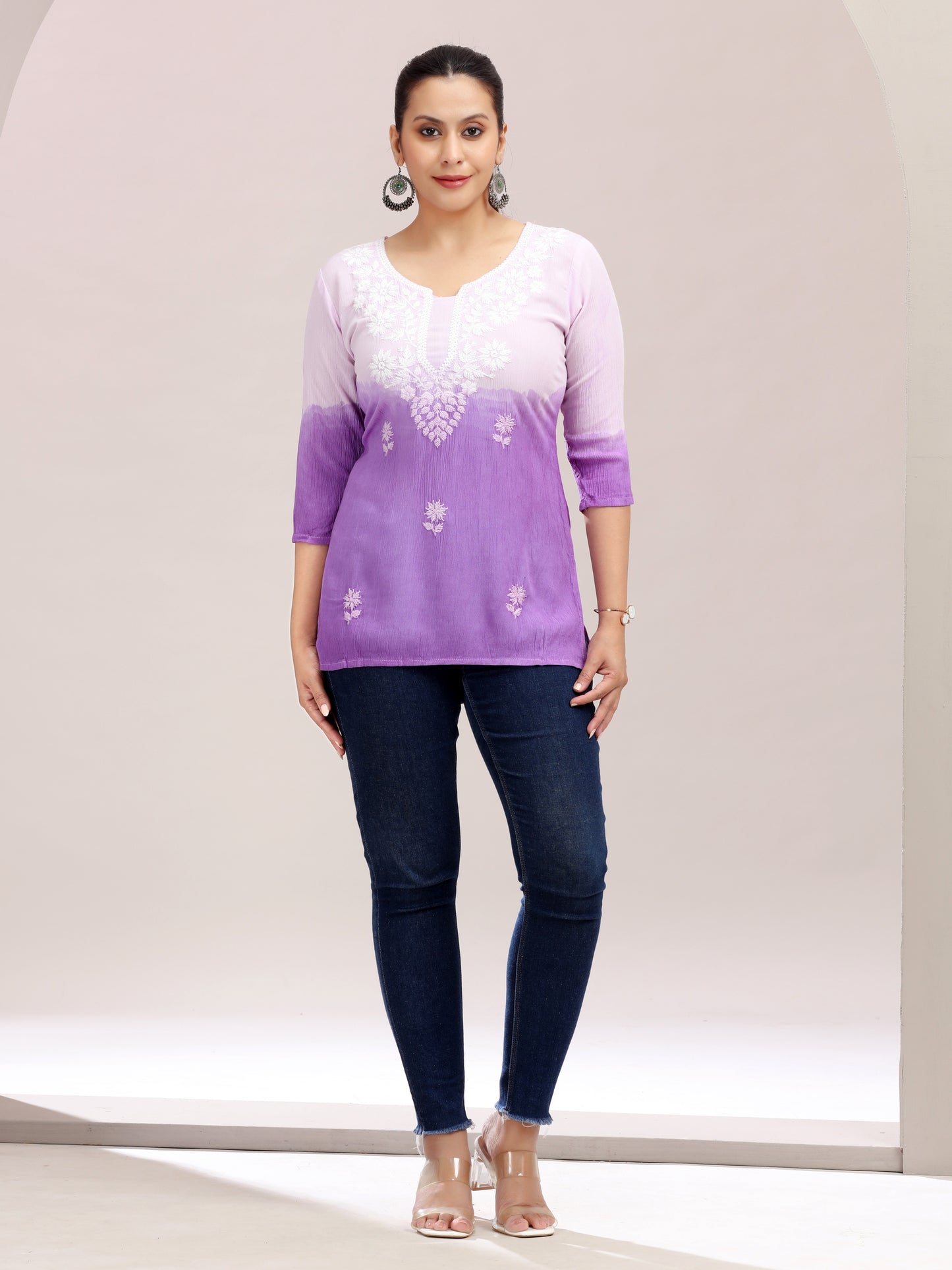 Tie & Dye Embroidered Straight Short Kurta
