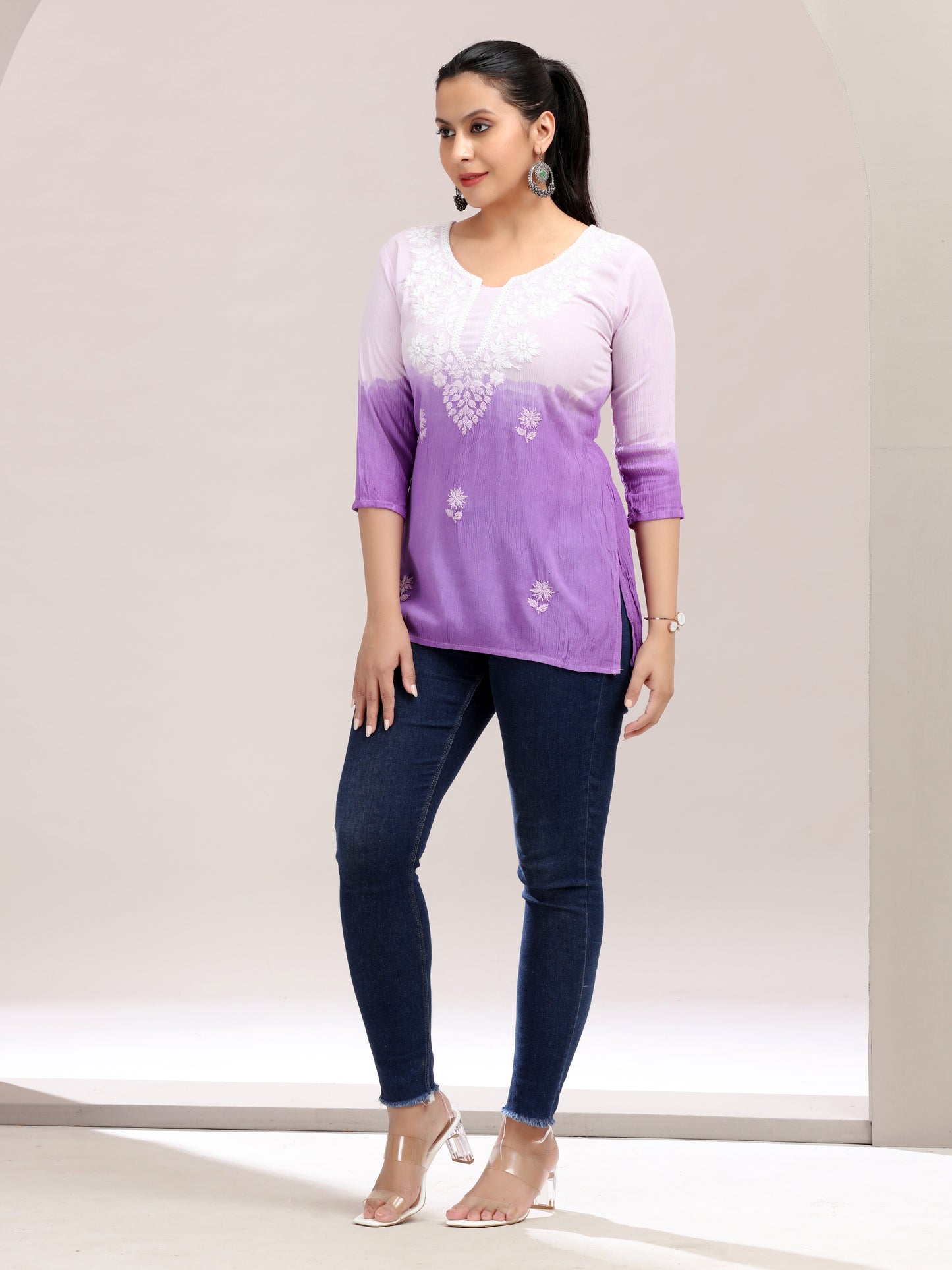 Tie & Dye Embroidered Straight Short Kurta