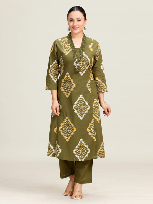 Mehndi Bandhani Printed Straight Co-ord Set