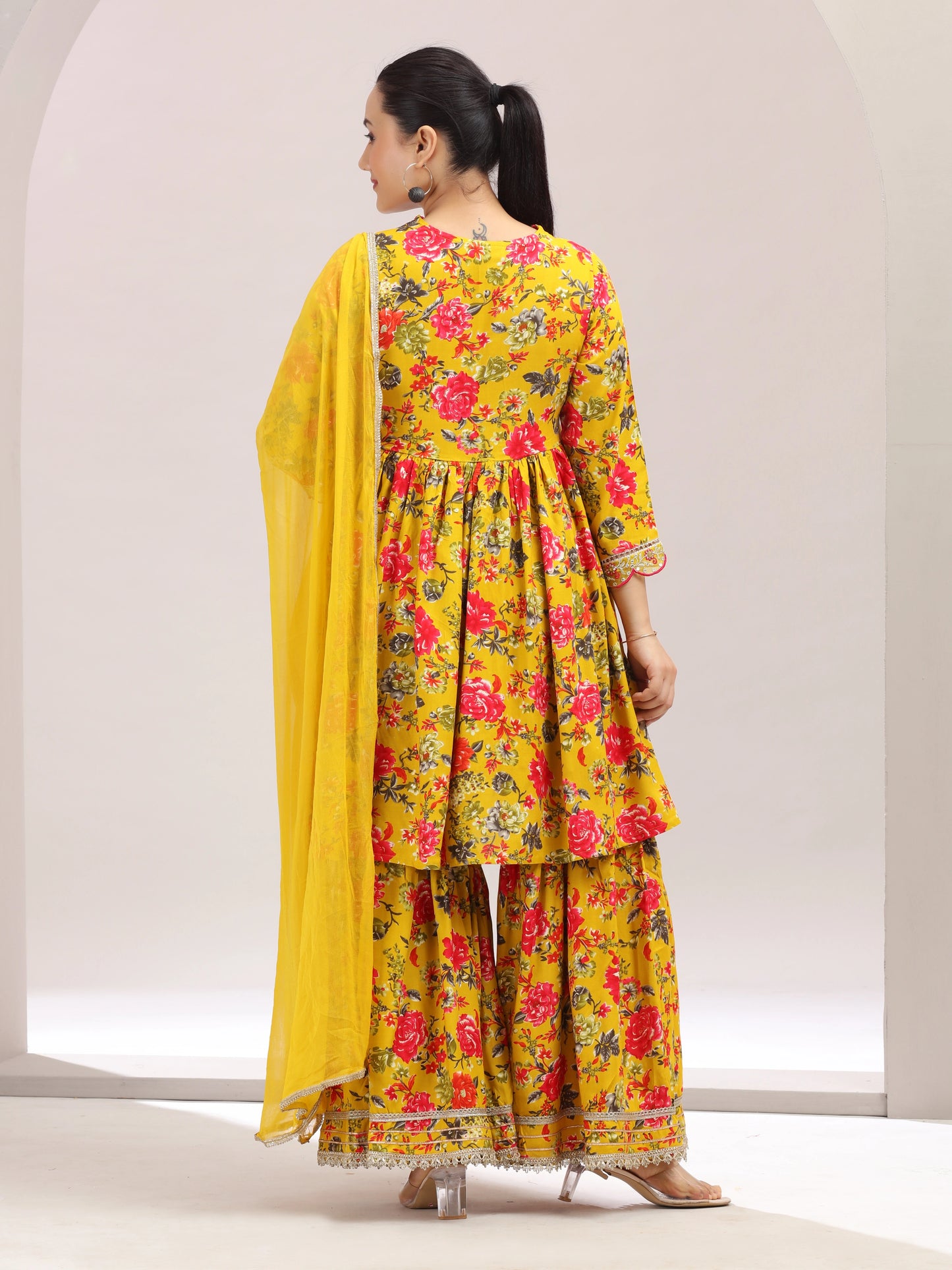 Mustard Embroidered Fit & Flared Ethnic Set