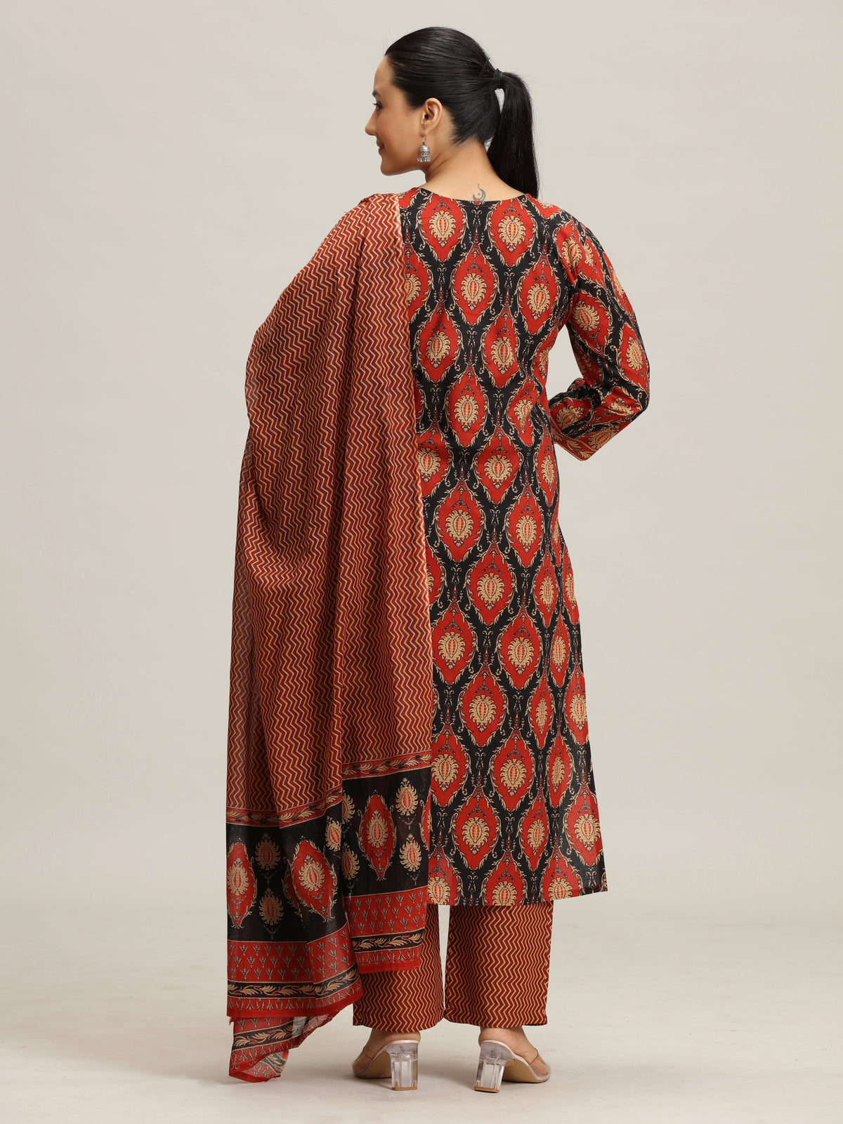 Black Printed Straight Cotton Ethnic Set - view 5