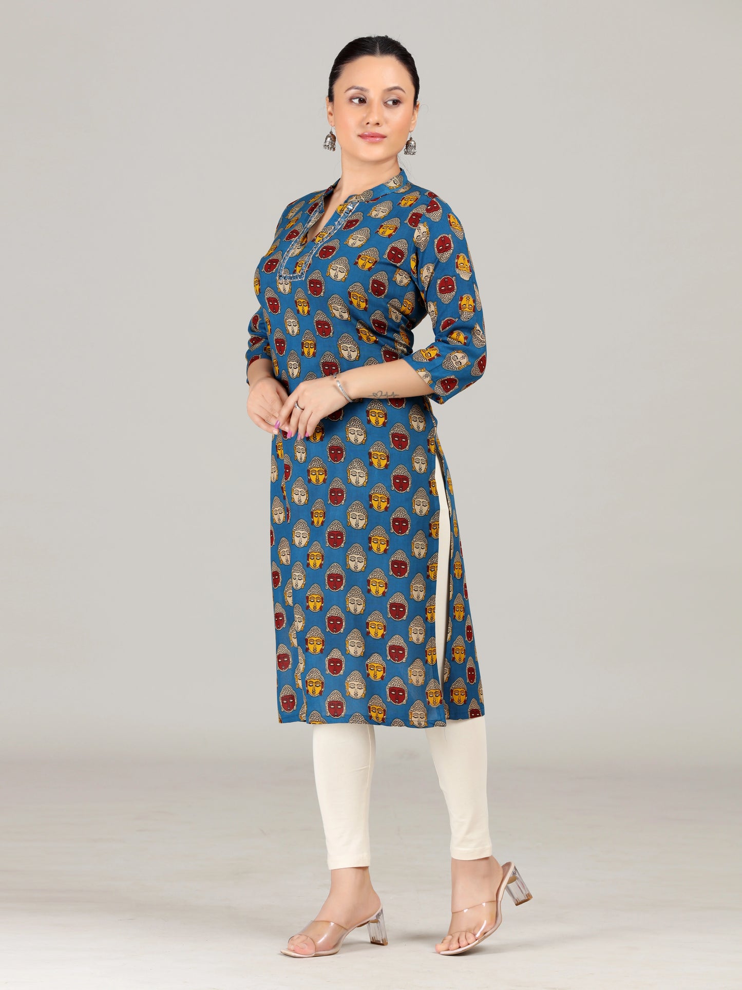 Navy Blue Printed Straight Cotton Kurta