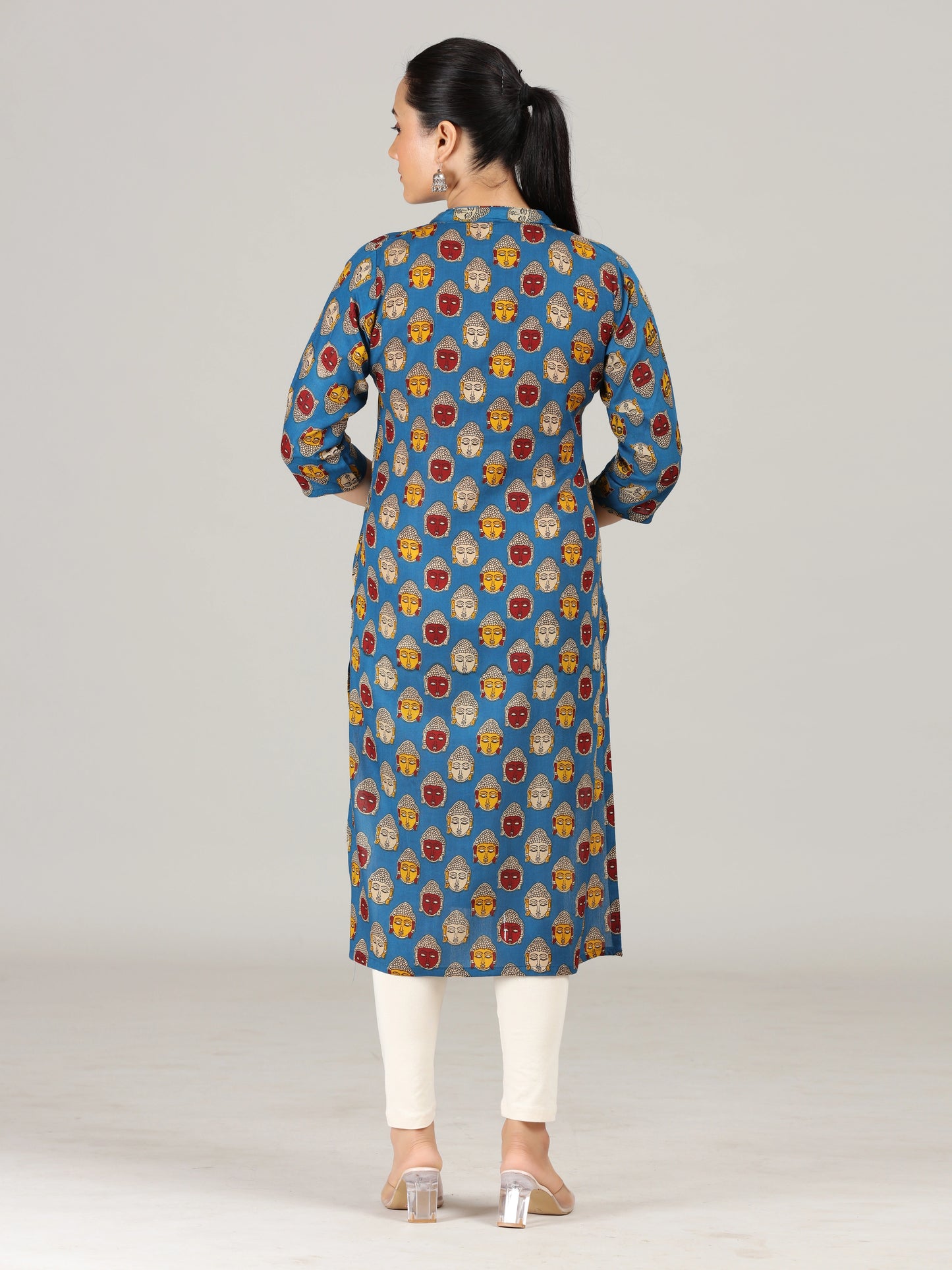 Navy Blue Printed Straight Cotton Kurta