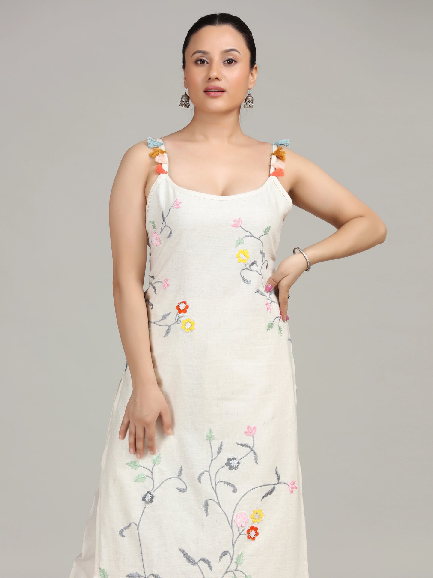 Off White Embroidered Cotton Co-Ord Set