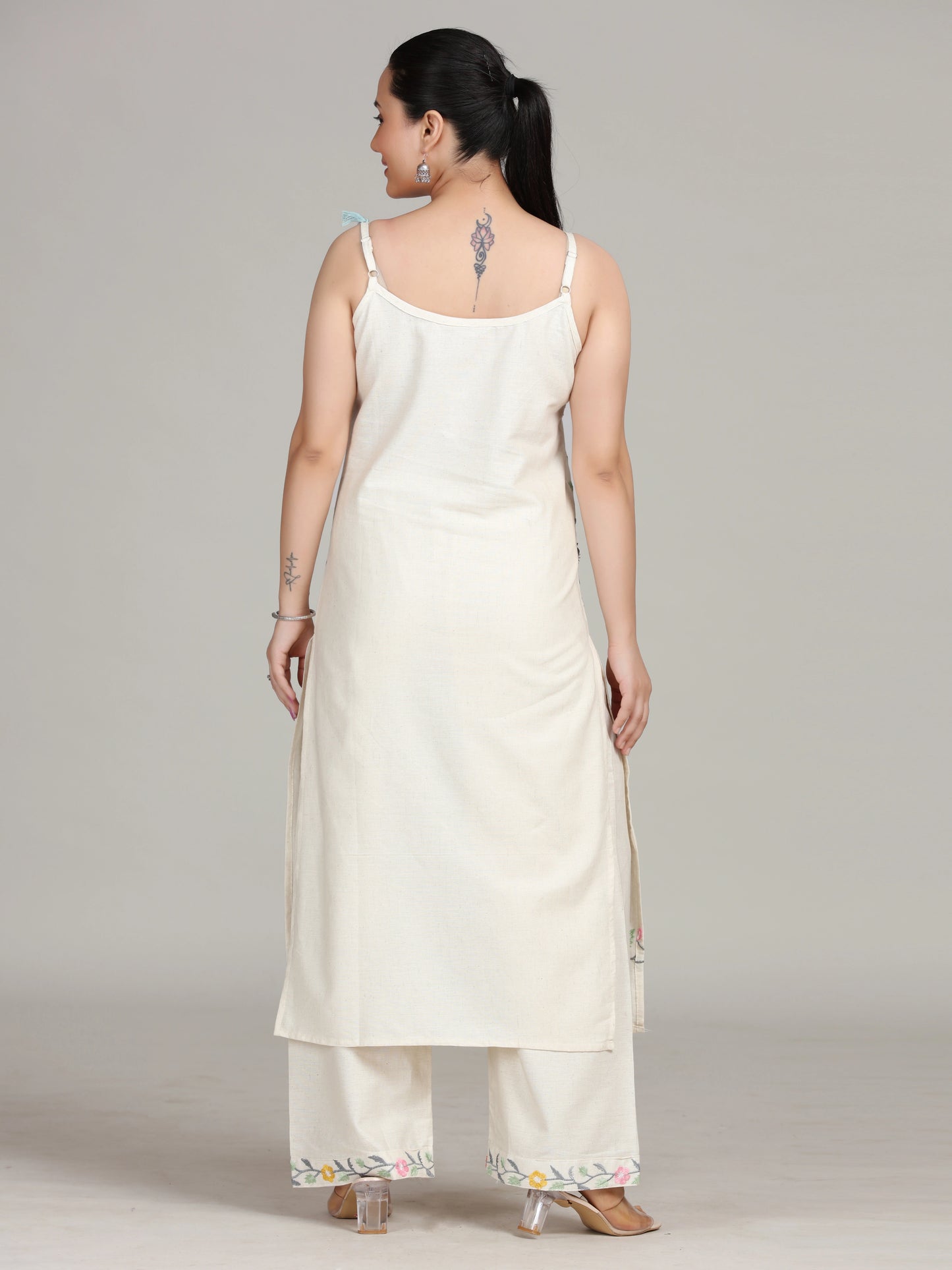 Off White Embroidered Cotton Co-Ord Set