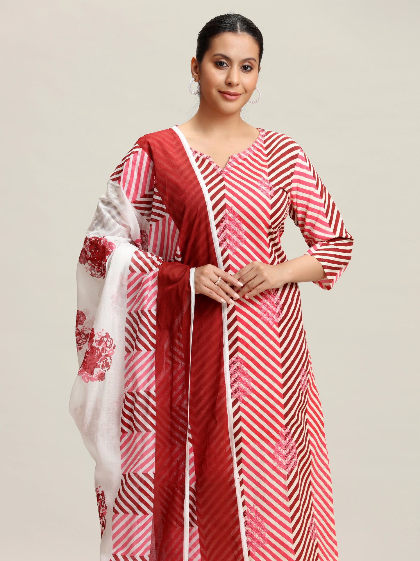 Off White Printed Embroidered Ethnic Set