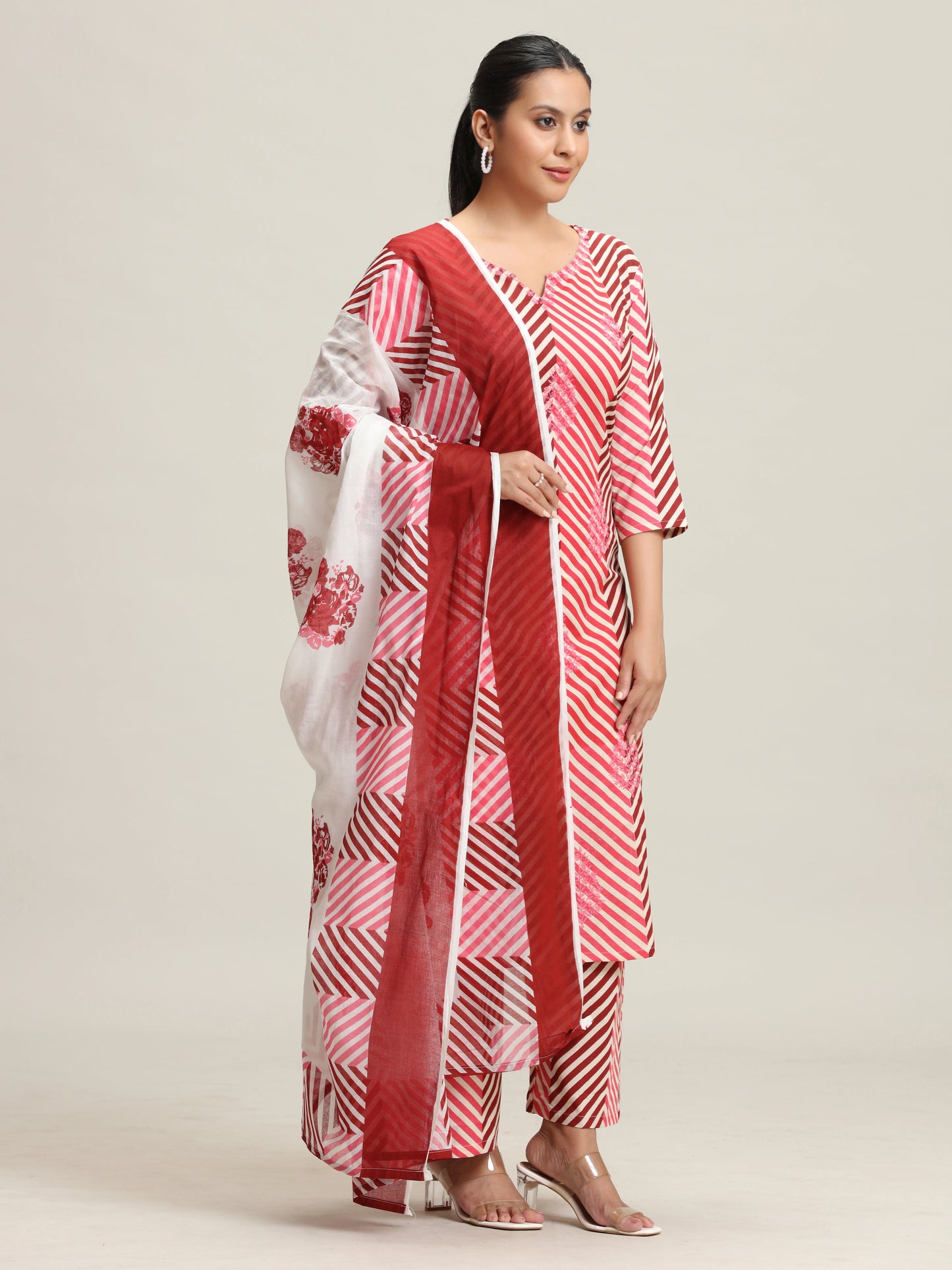 Off White Printed Embroidered Ethnic Set