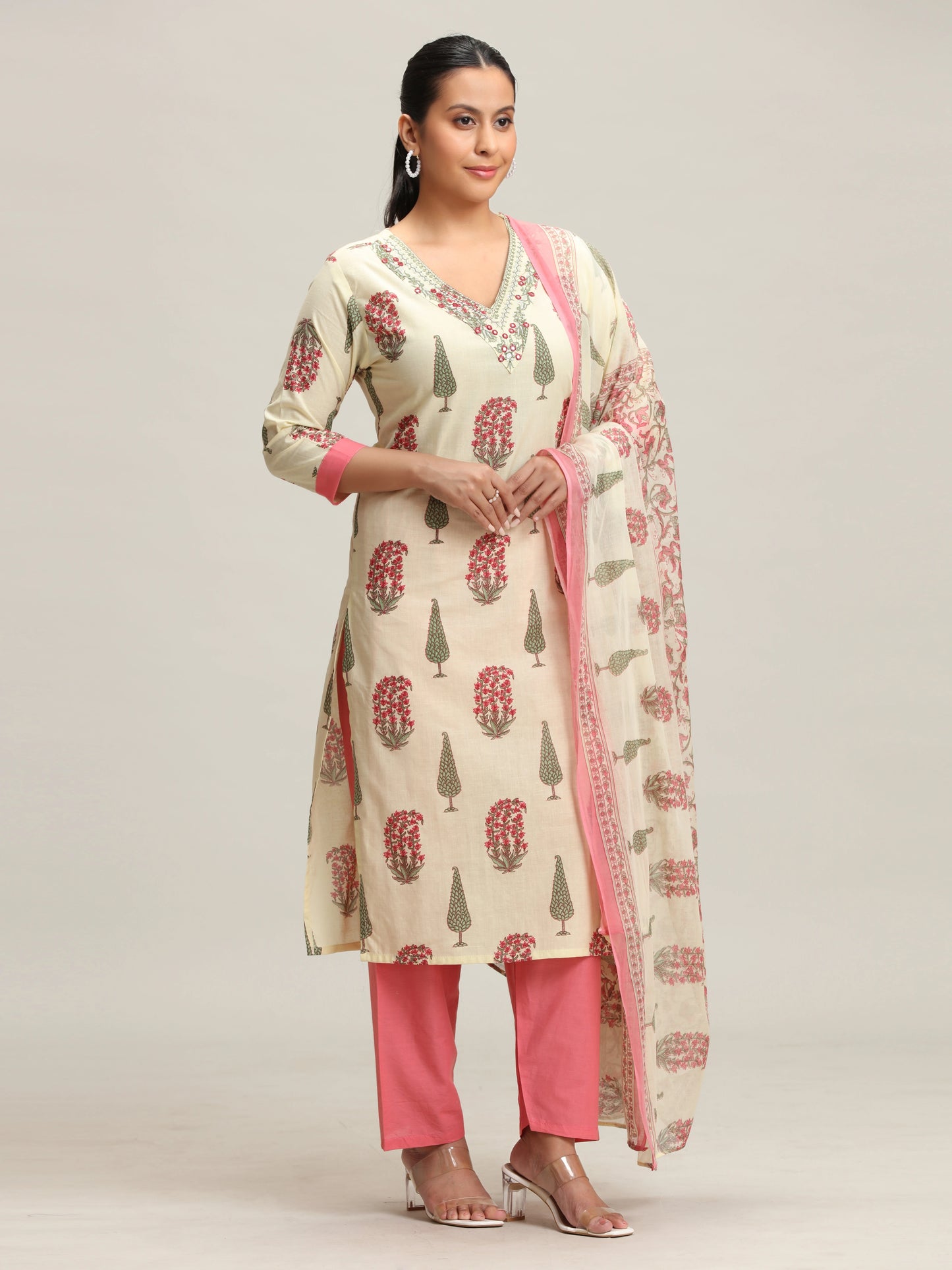 Yellow Printed Embroidered Ethnic Set