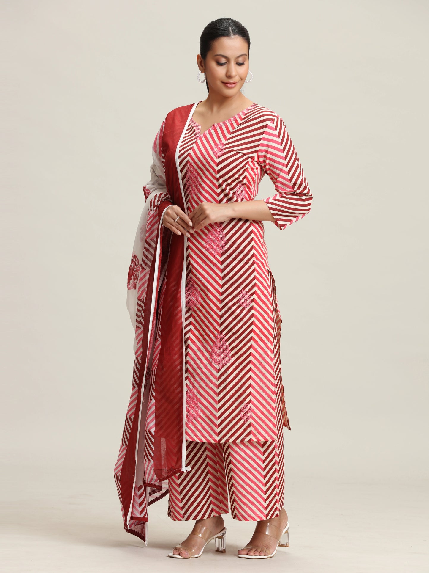 Off White Printed Embroidered Ethnic Set