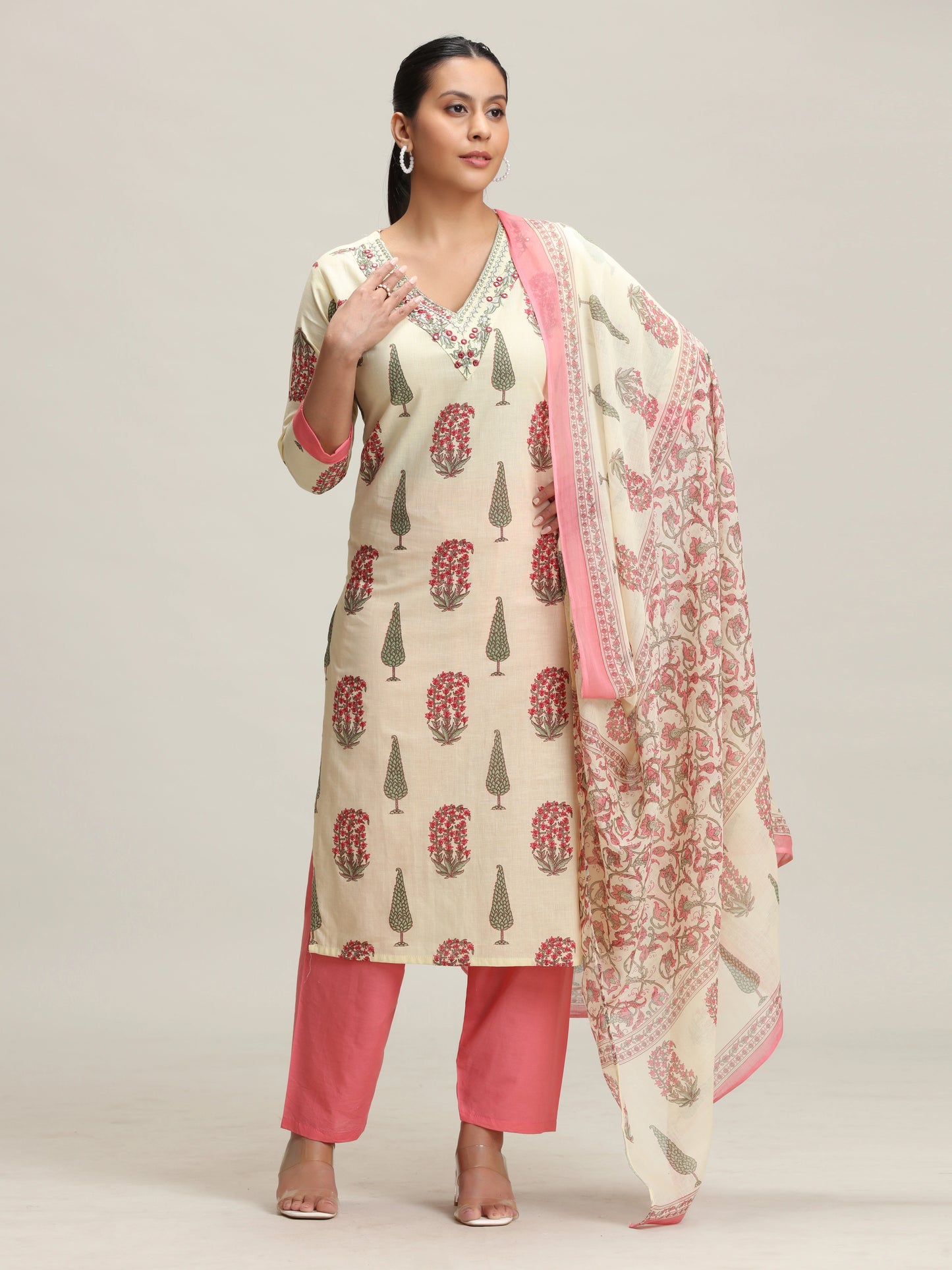 Yellow Printed Embroidered Ethnic Set