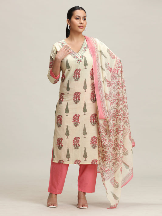 Yellow Printed Embroidered Ethnic Set