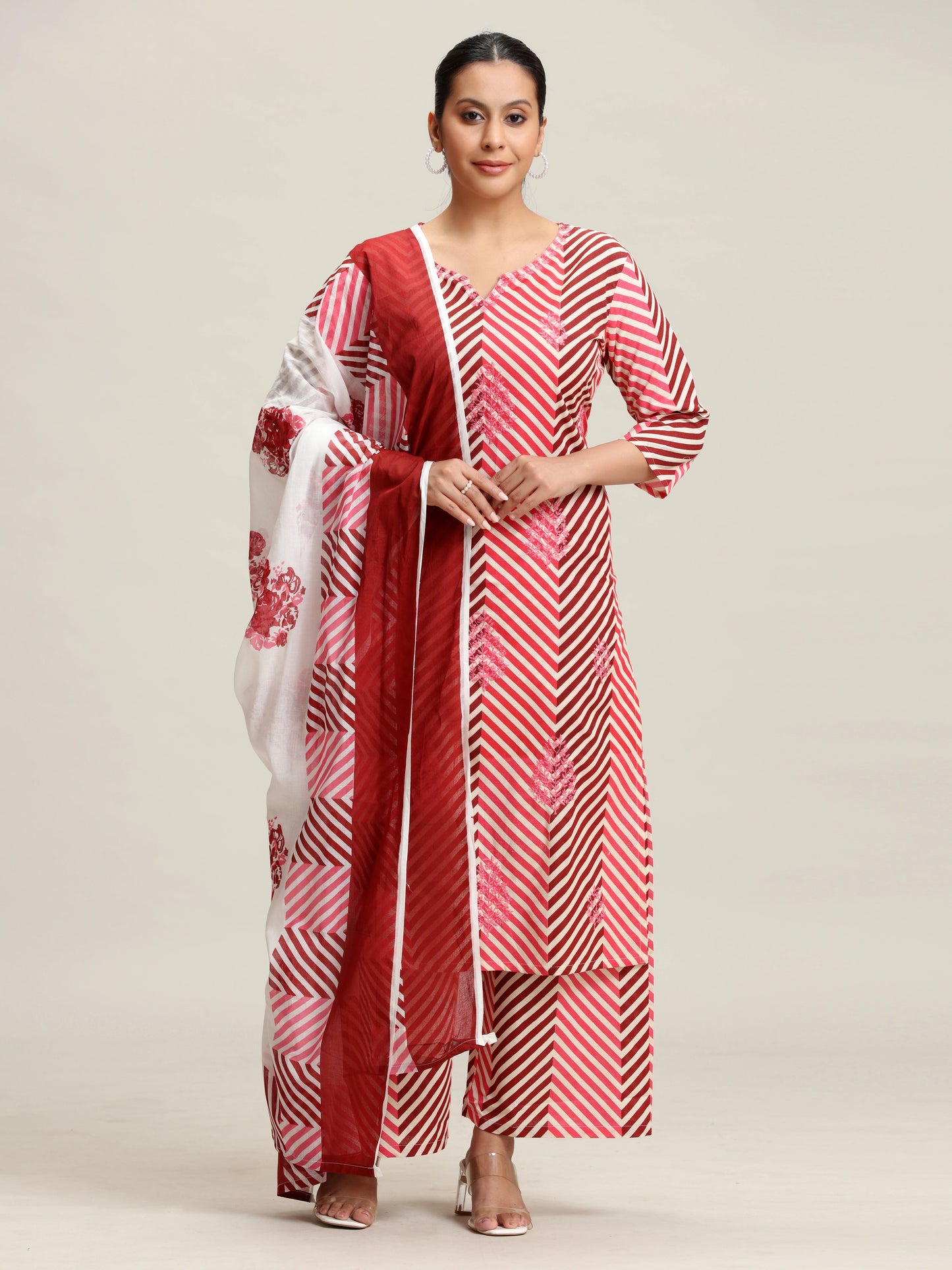 Off White Printed Embroidered Ethnic Set