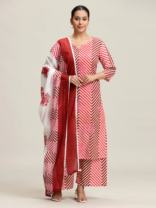 Off White Printed Embroidered Ethnic Set