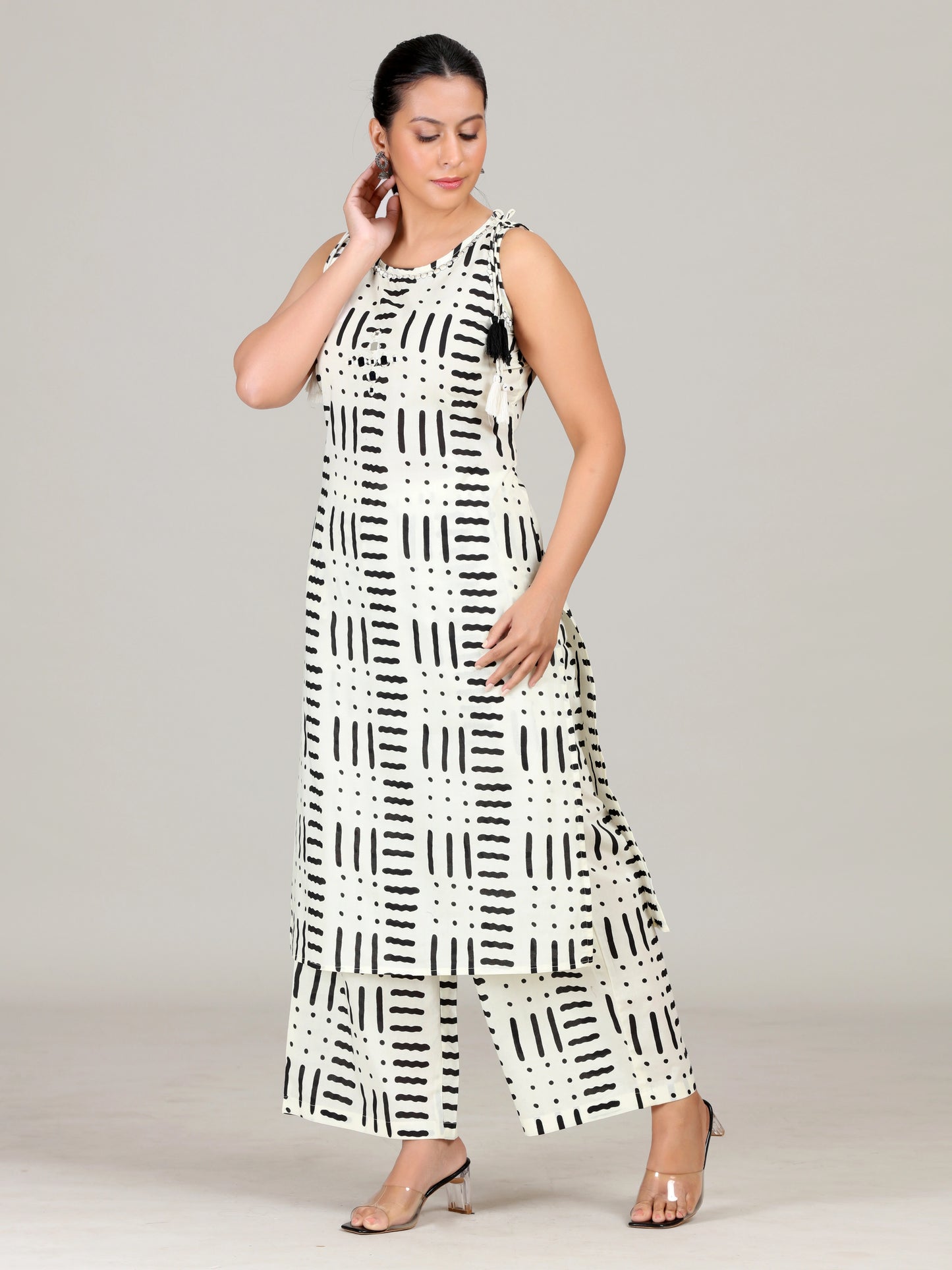 Off White Printed Embroidered Co-Ord-Set