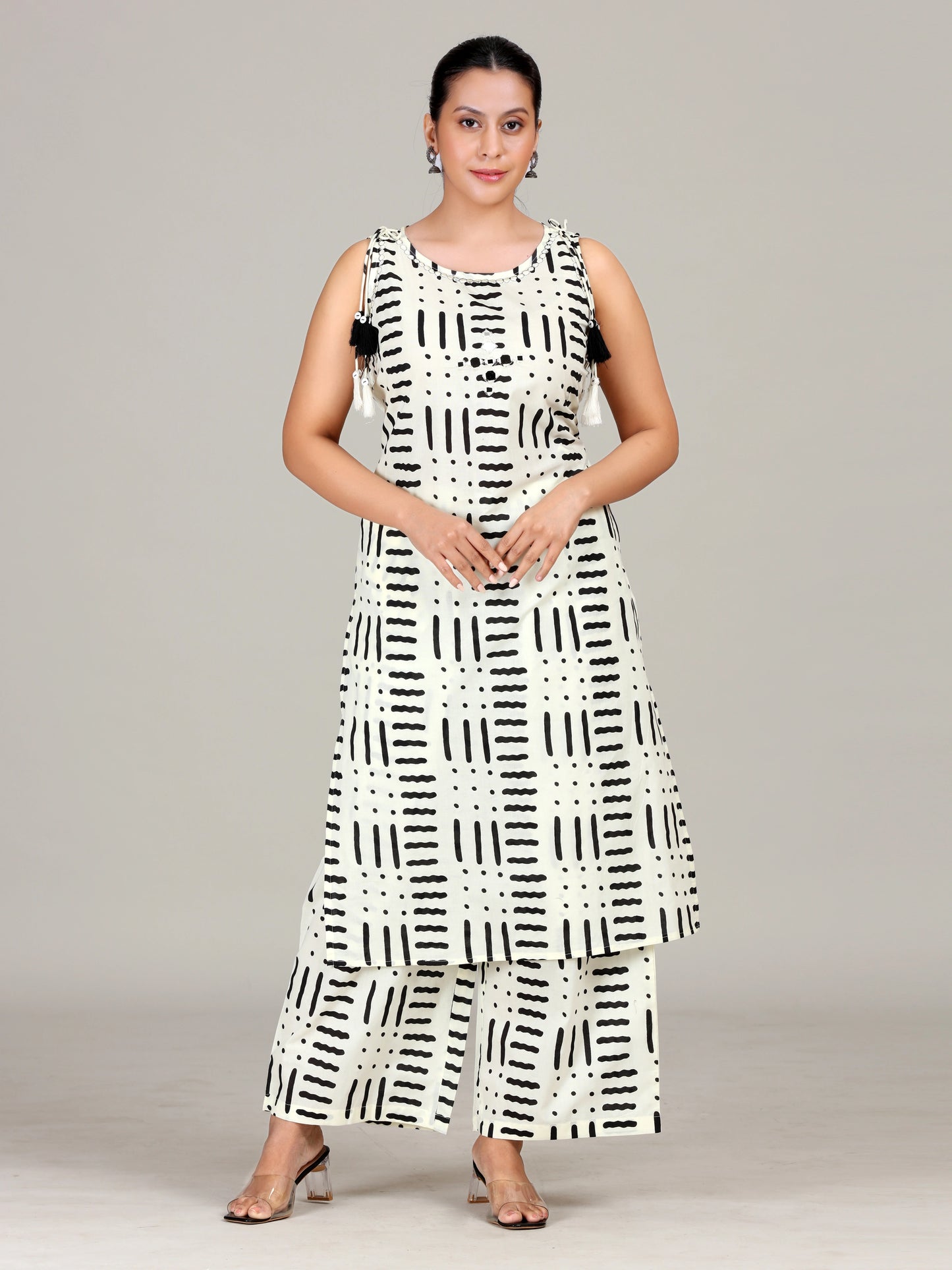 Off White Printed Embroidered Co-Ord-Set