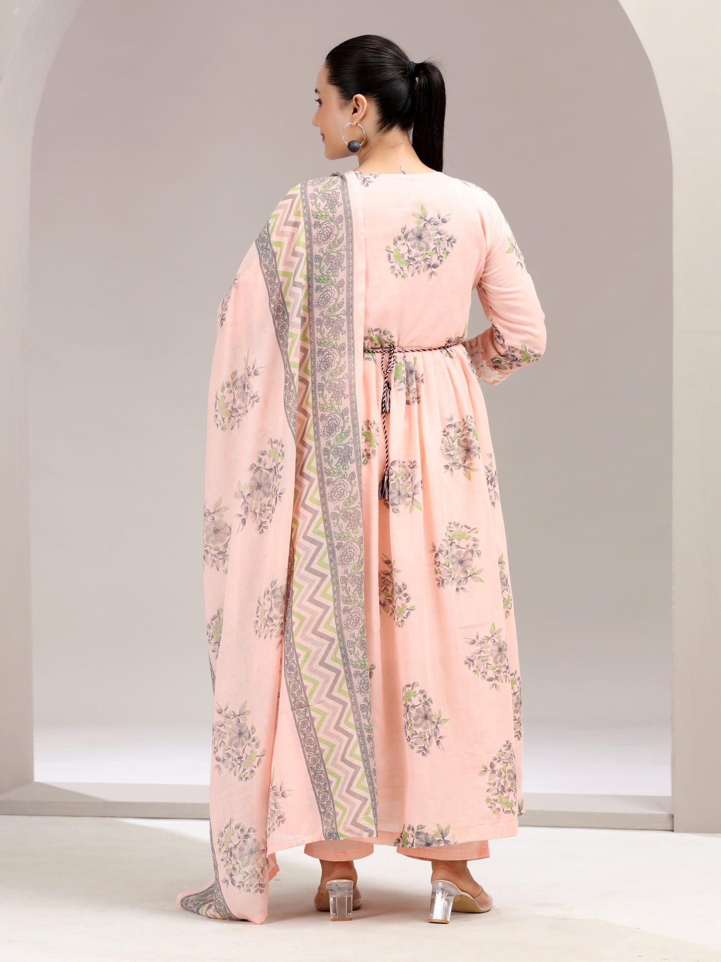 Pink Chikankari Gathered Ethnic Set