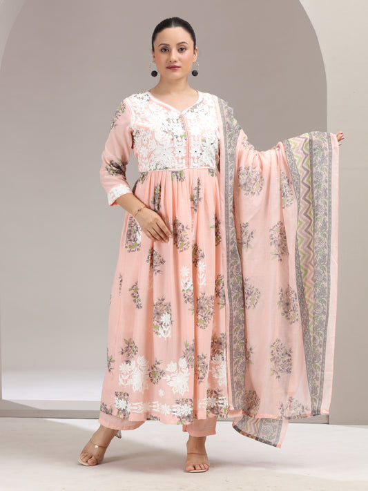 Pink Chikankari Gathered Ethnic Set