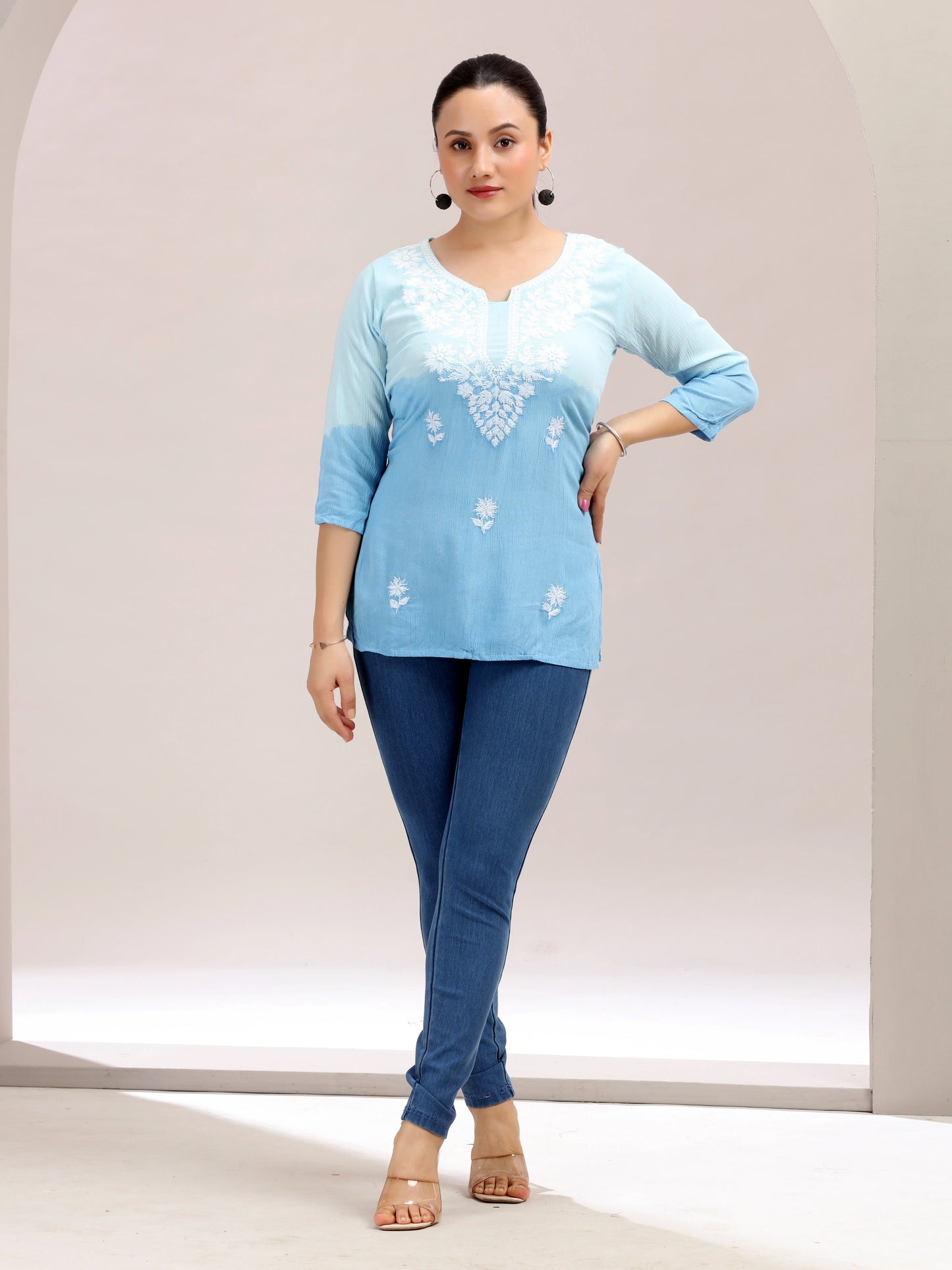 Tie & Dye Embroidered Straight Short Kurta