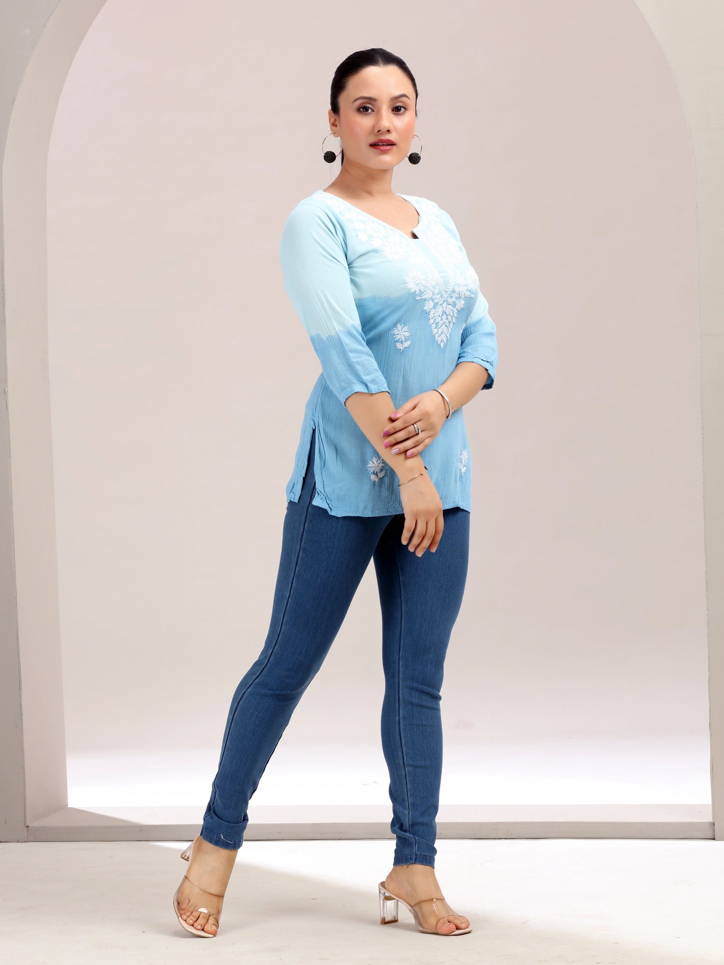 Tie & Dye Embroidered Straight Short Kurta