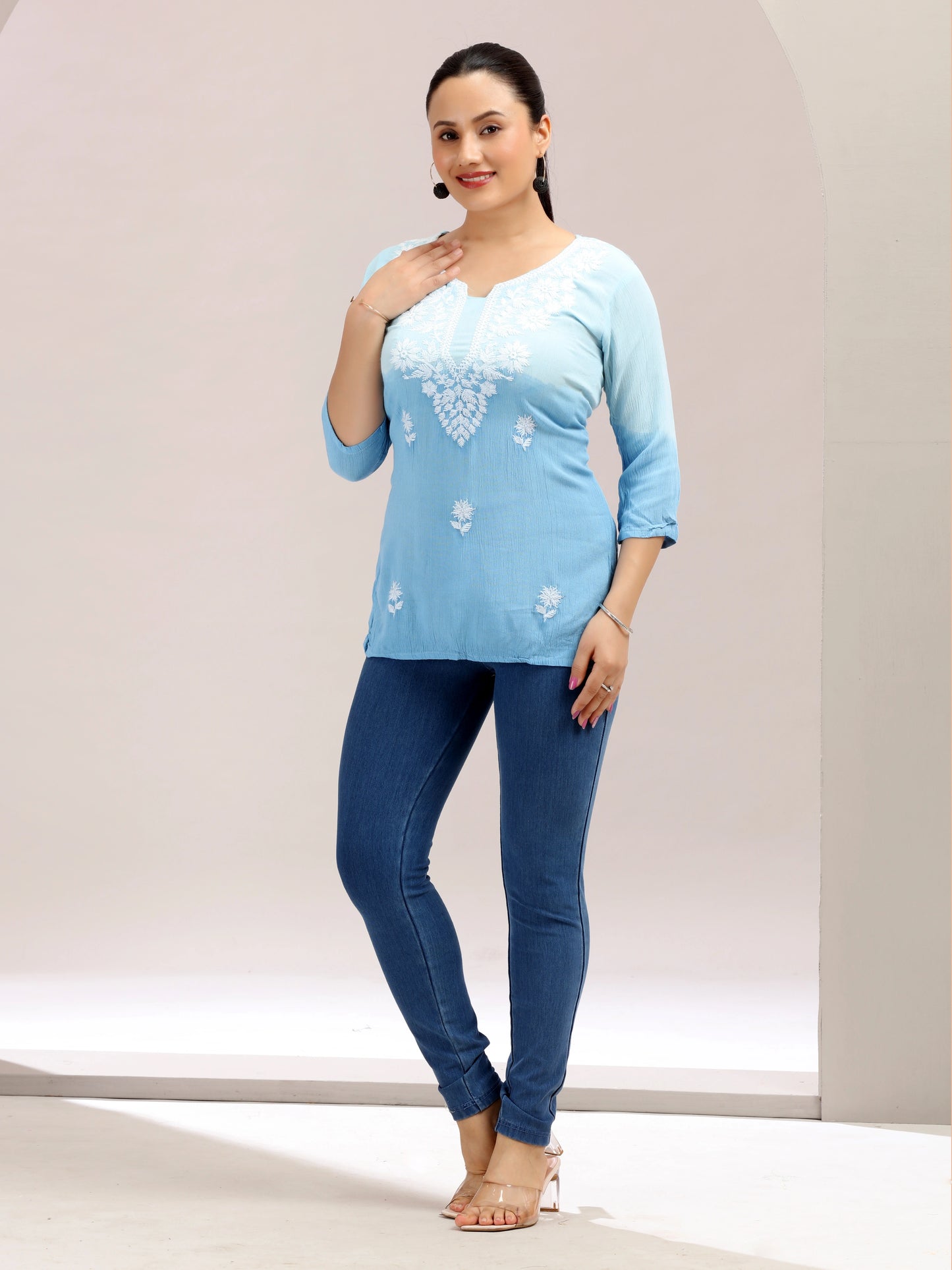 Tie & Dye Embroidered Straight Short Kurta