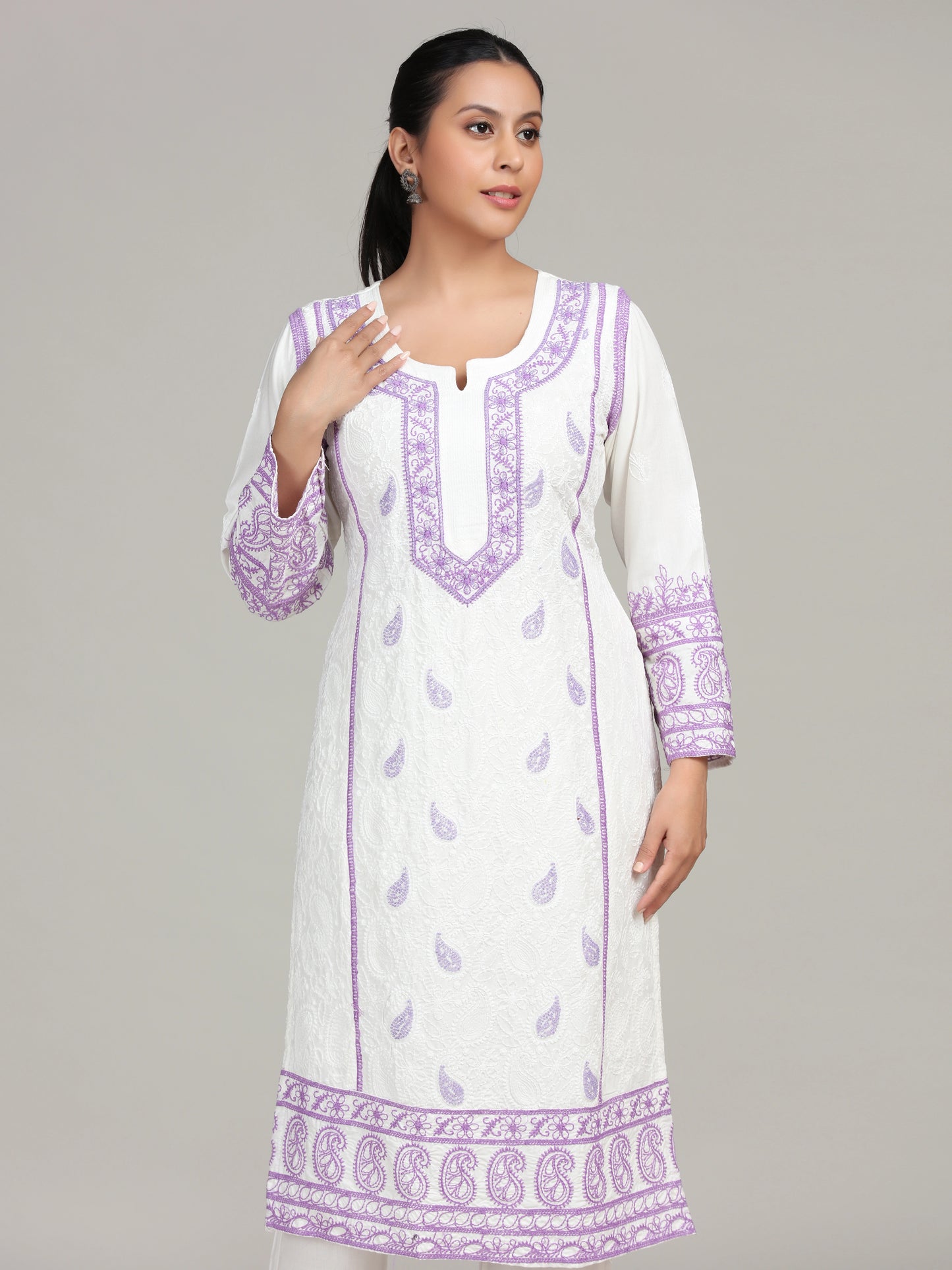 White Floral Embroidered Straight Co-Ord Set