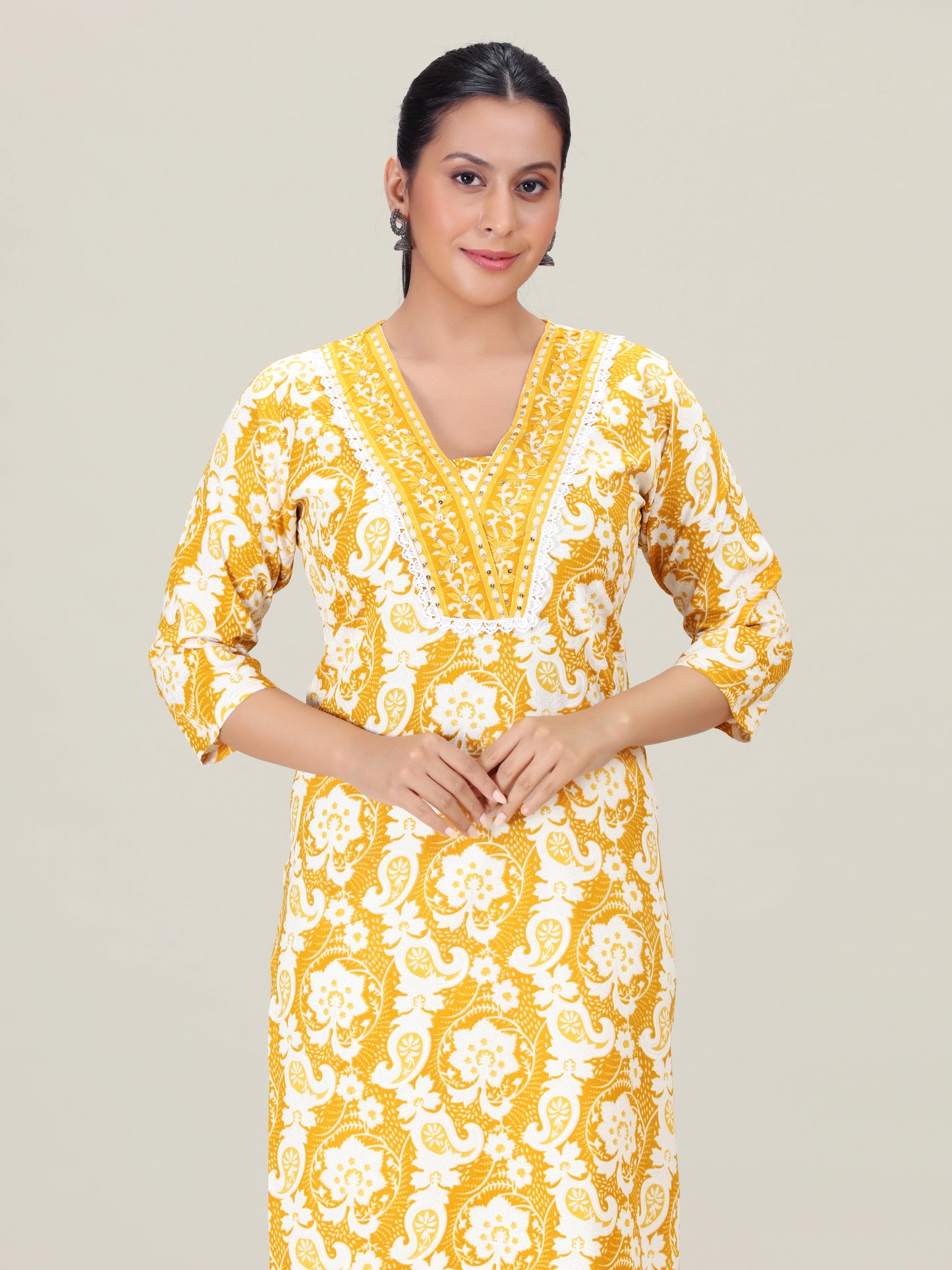 Mustard Mix & Match Printed Straight Kurta