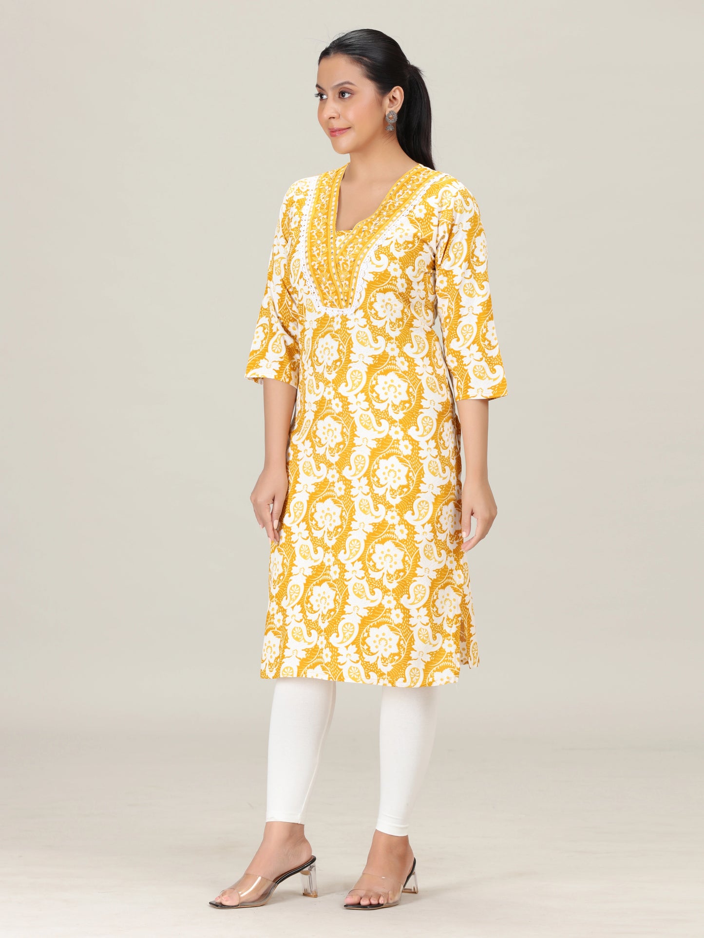 Mustard Mix & Match Printed Straight Kurta