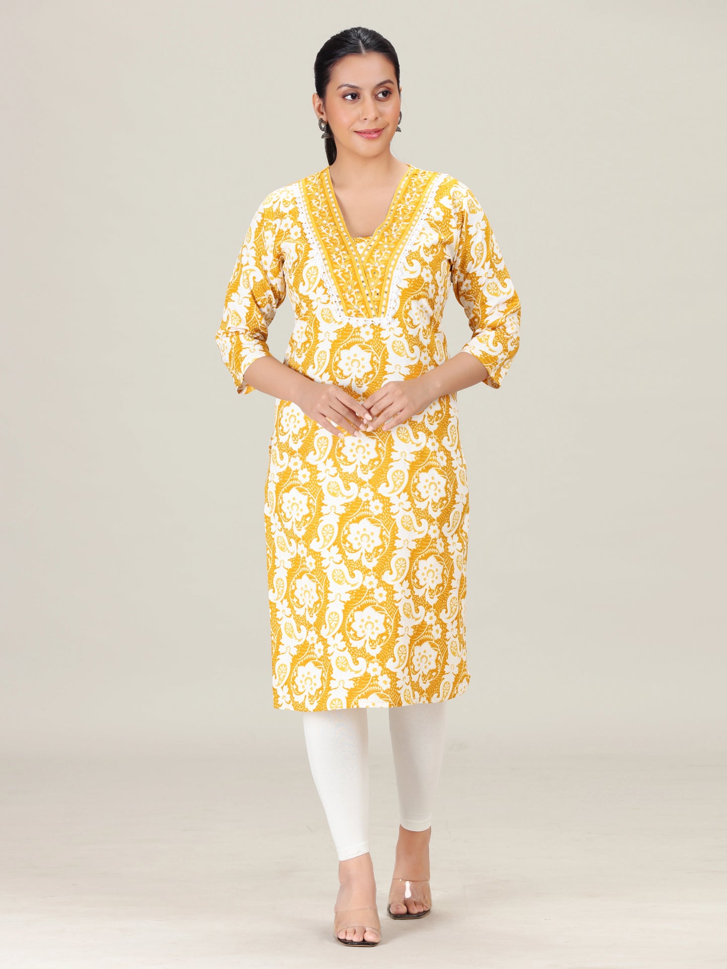 Mustard Mix & Match Printed Straight Kurta