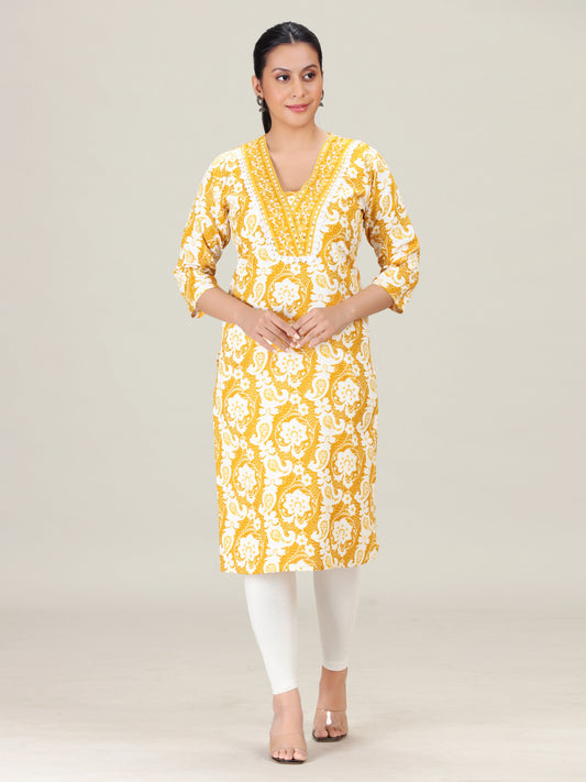 Mustard Mix & Match Printed Straight Kurta